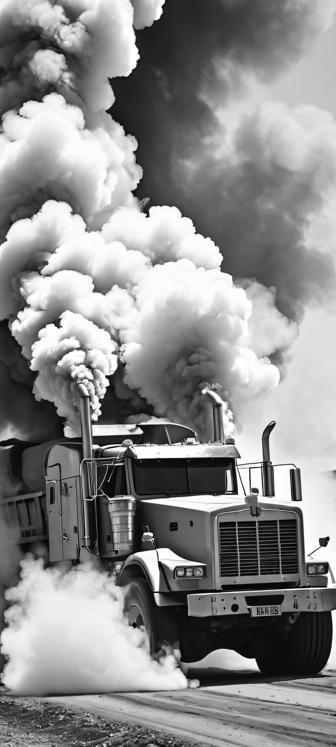 Breathtaking vertical mobile phone wallpaper of a smoke-filled truck in an industrial zone, perfectly optimized for iPhone and Android home screens.