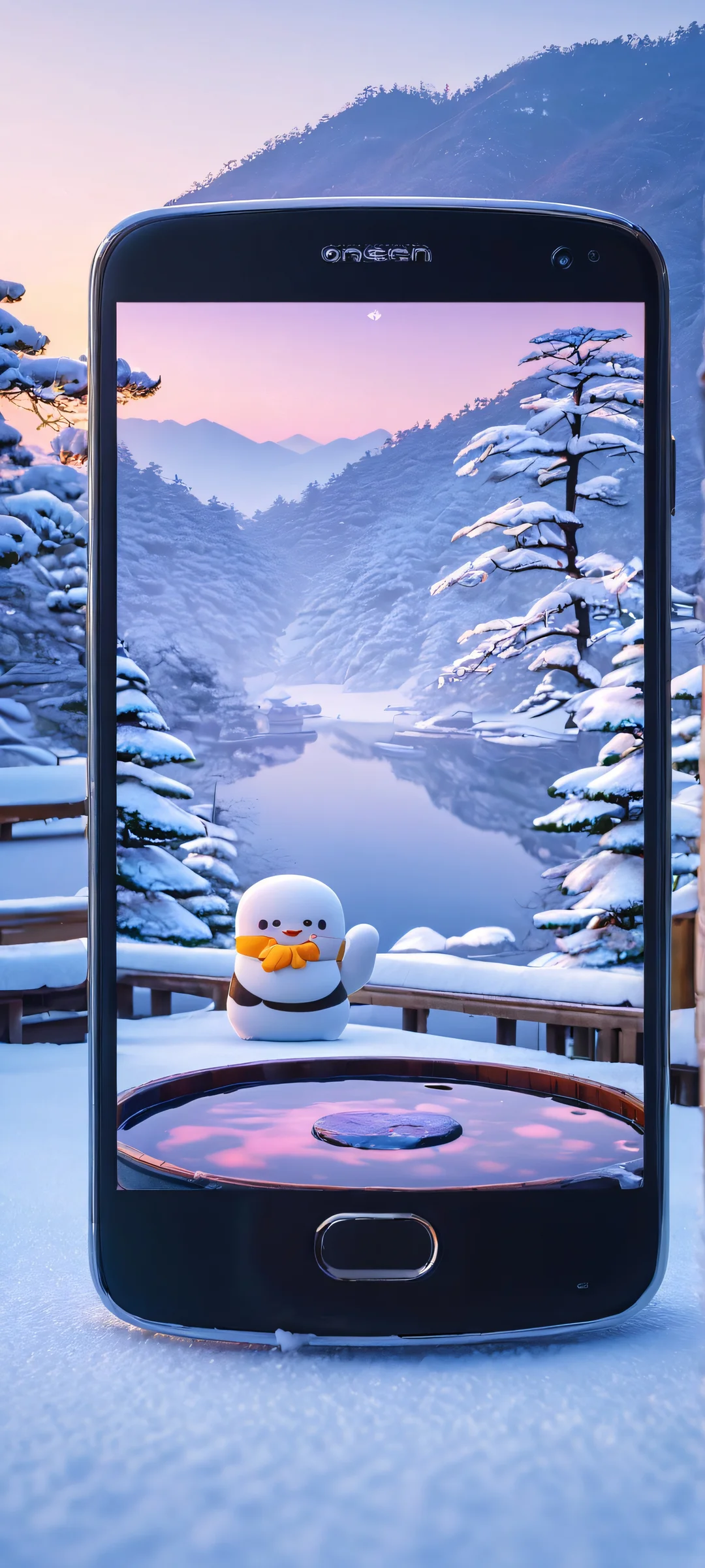 Breathtaking onsen landscape on a snowy day for iPhone and Android devices