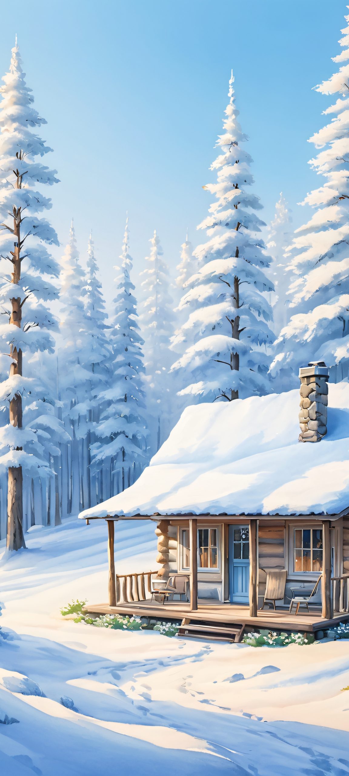 Cozy cabin in a snowy wood, perfect for iPhone or Android home screens