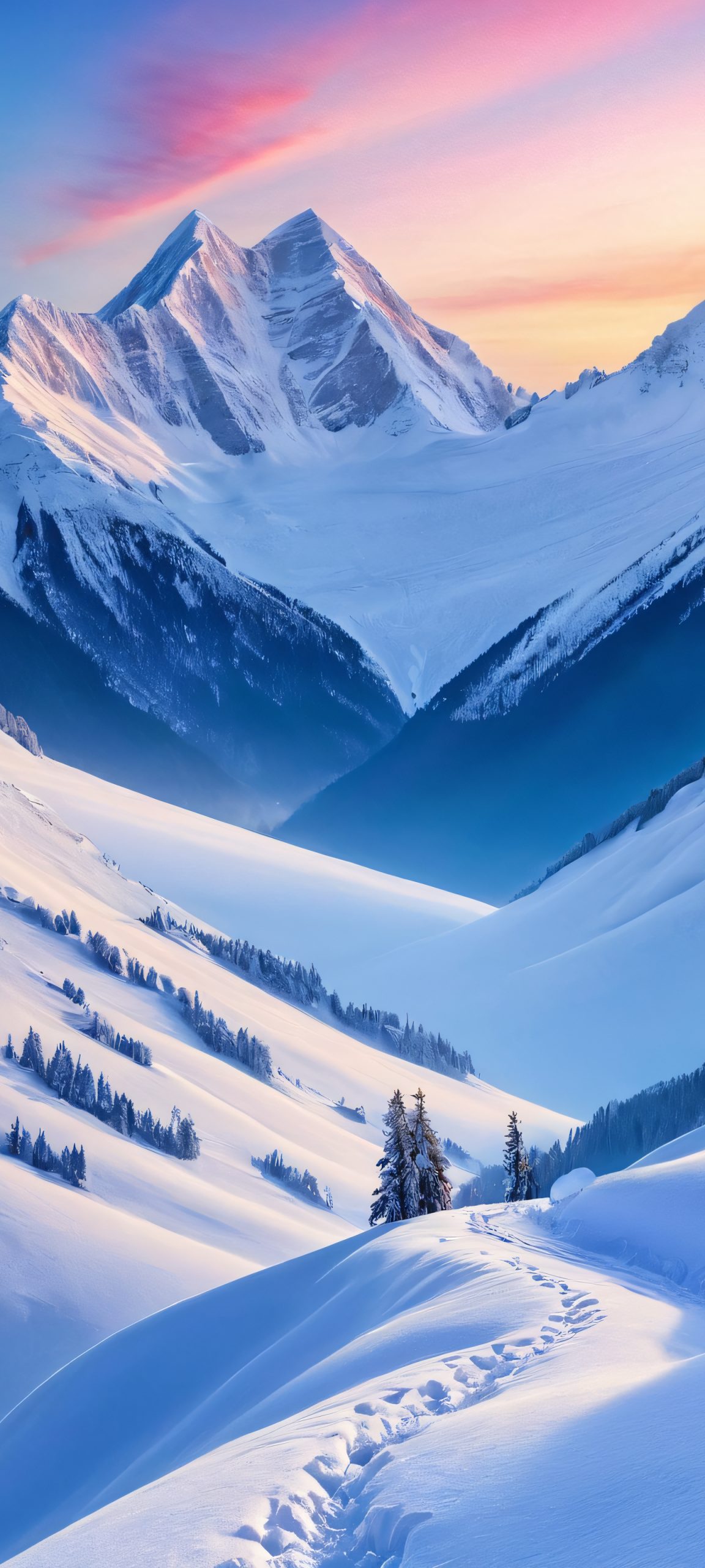 Breathtaking snowy mountain landscape on an iPhone or Android device
