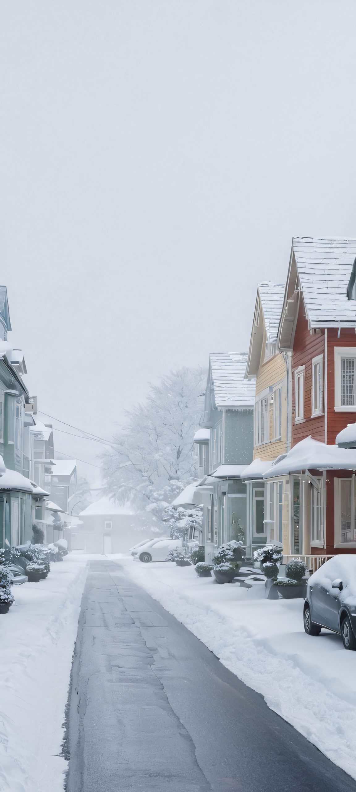 Winter morning on a snowy street scene, perfect for iPhone/Android home screens