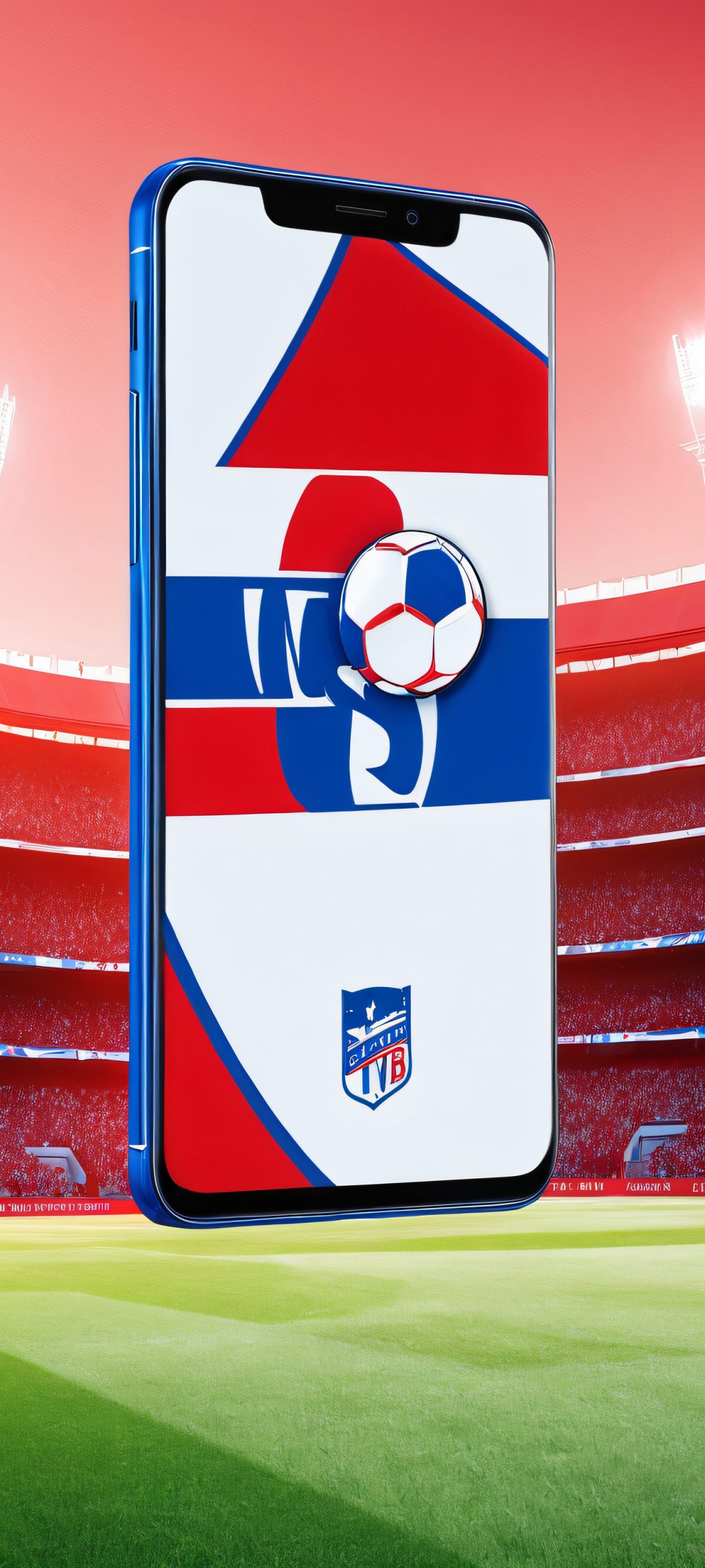 Vibrant stadium scene for iPhone/Android featuring bold red, white, and blue colors