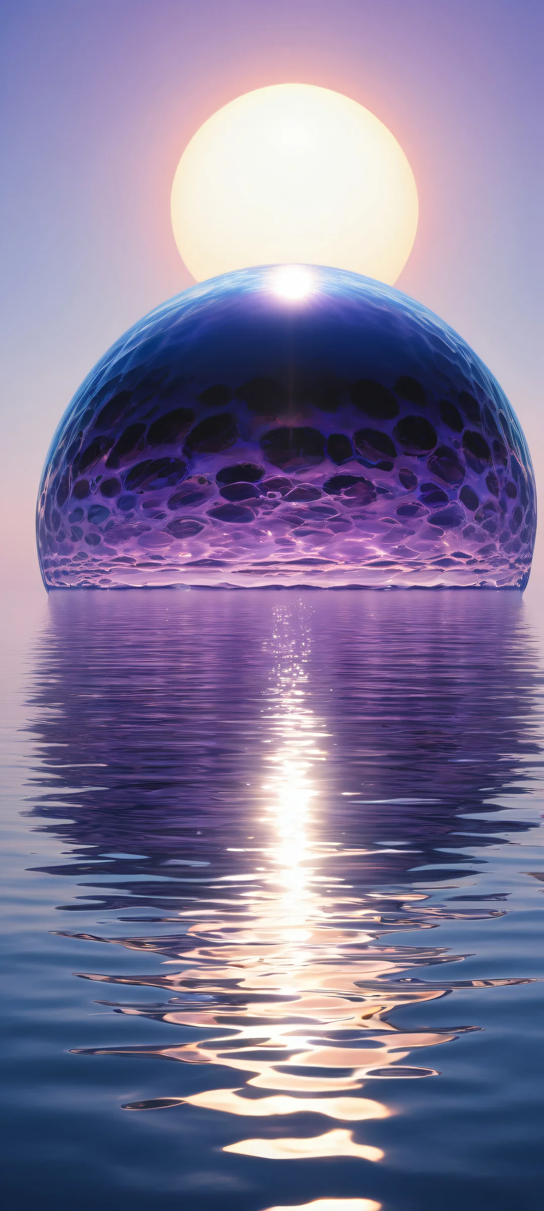 Majestic sphere on a serene sky with crystal-clear water below. iPhone/Android.
