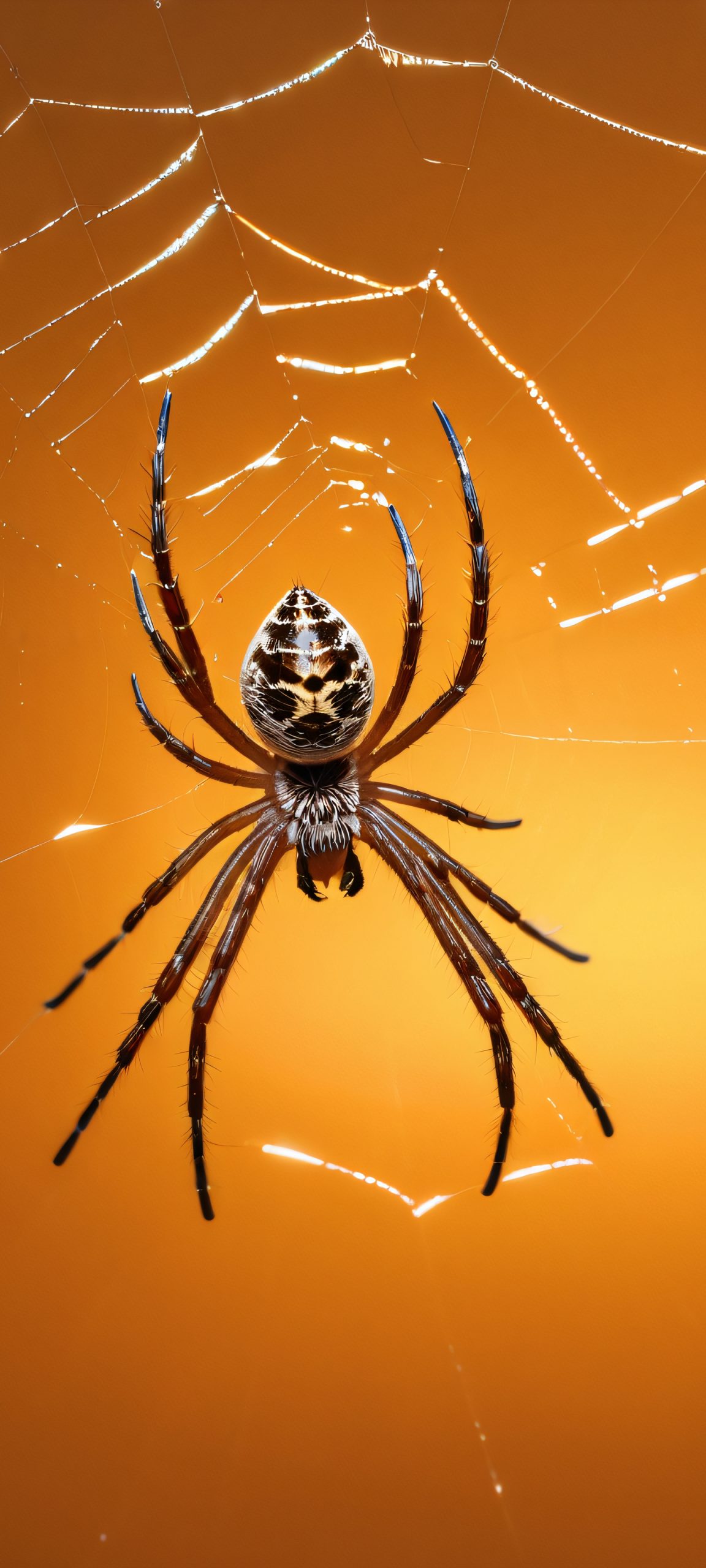A stunning Spider Web on a brown background, perfectly optimized for iPhone and Android home screens