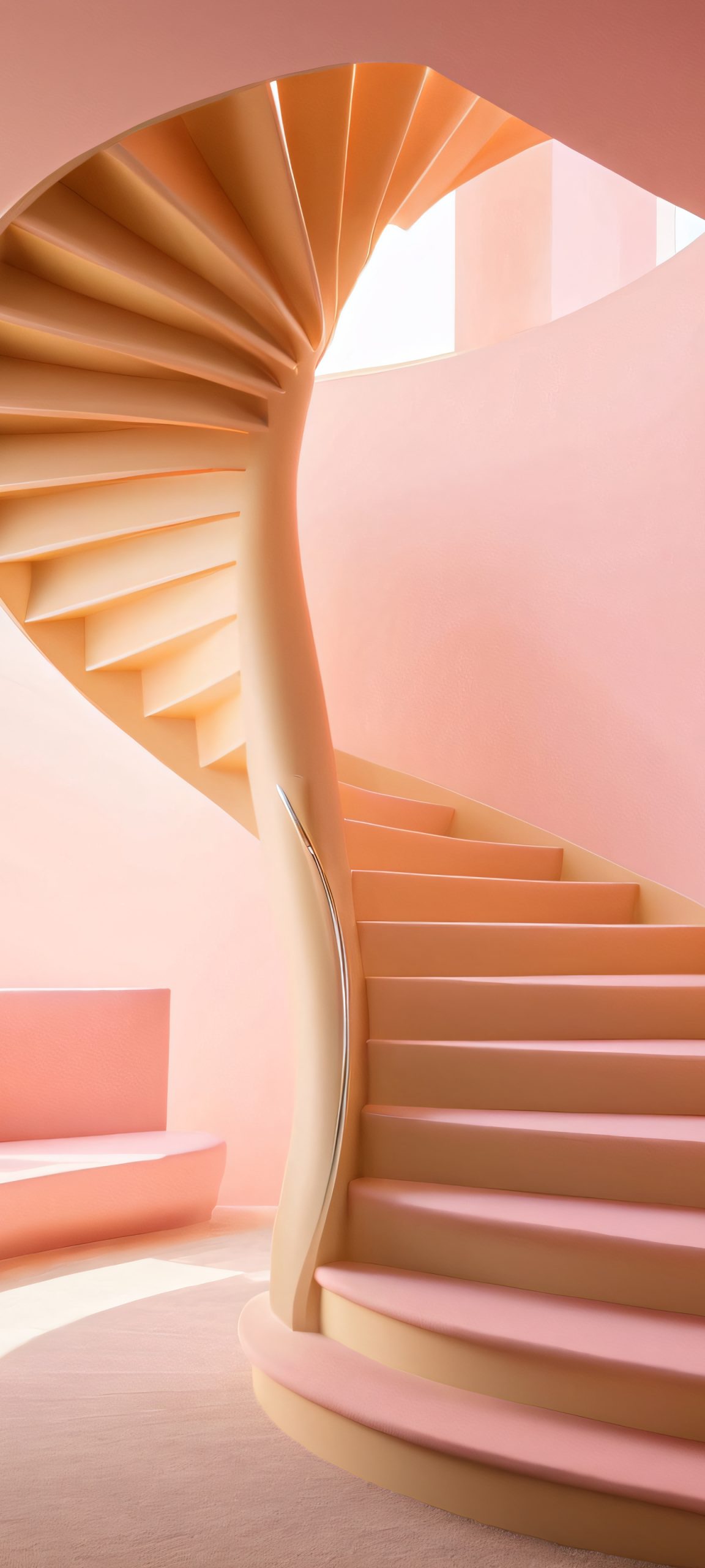 A golden spiral staircase shines softly against a warm cream background, perfectly optimized for iPhone/Android home screens.