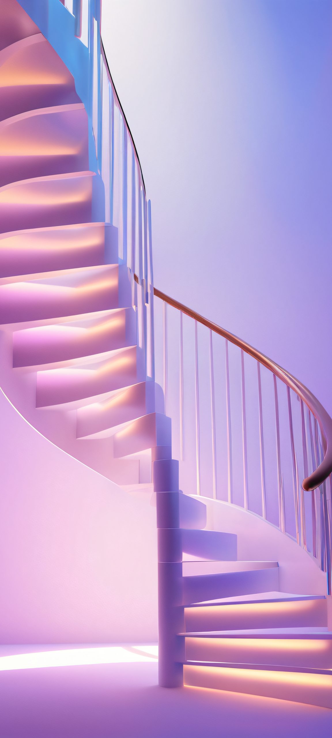 Spiral Dreamscapes iPhone & Samsung QHD Wallpaper A stunning spiral staircase scene at dusk, illuminated by a luminous field, perfectly suited for iPhone and Android devices.