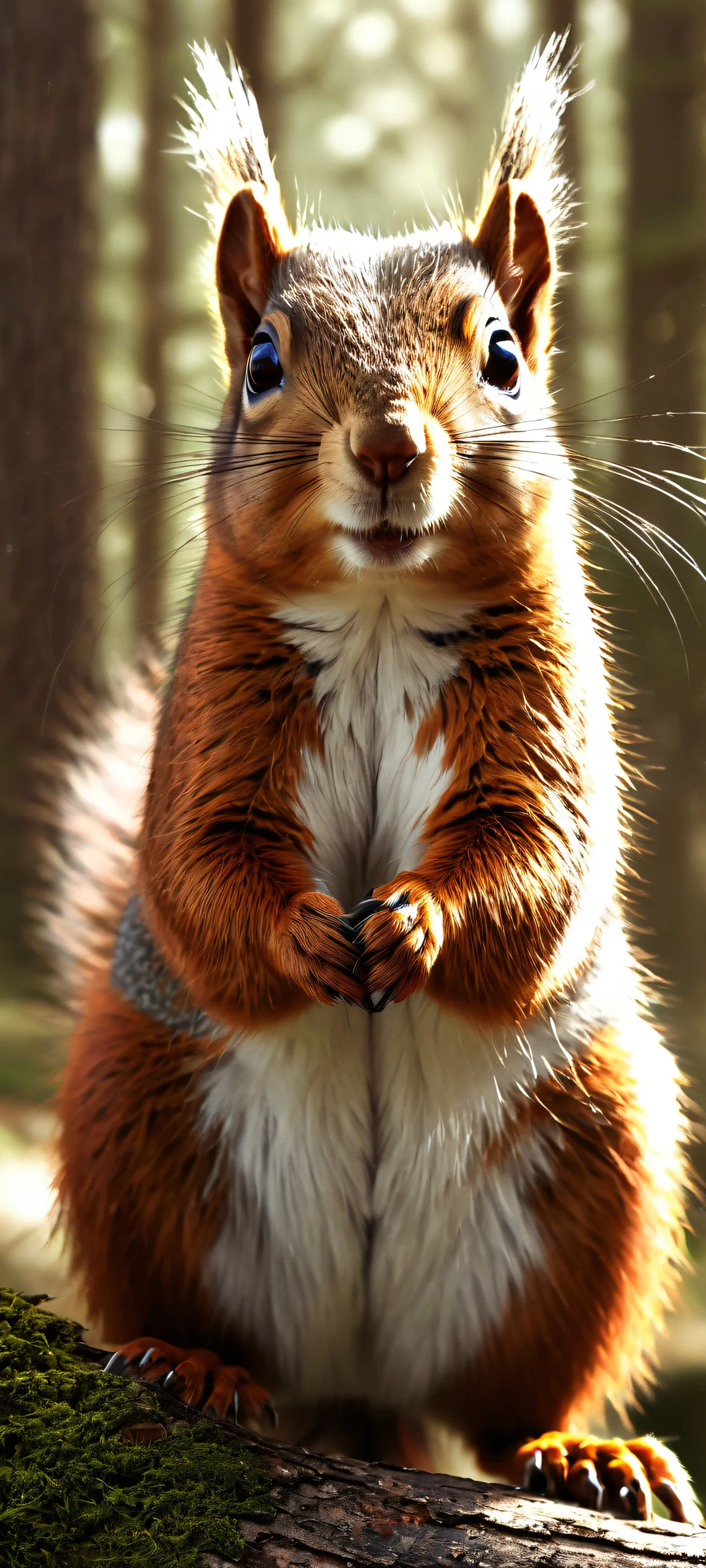 A stunning vertical portrait of a squirrel in a forest setting, perfectly optimized for iPhone and Android home screens.
