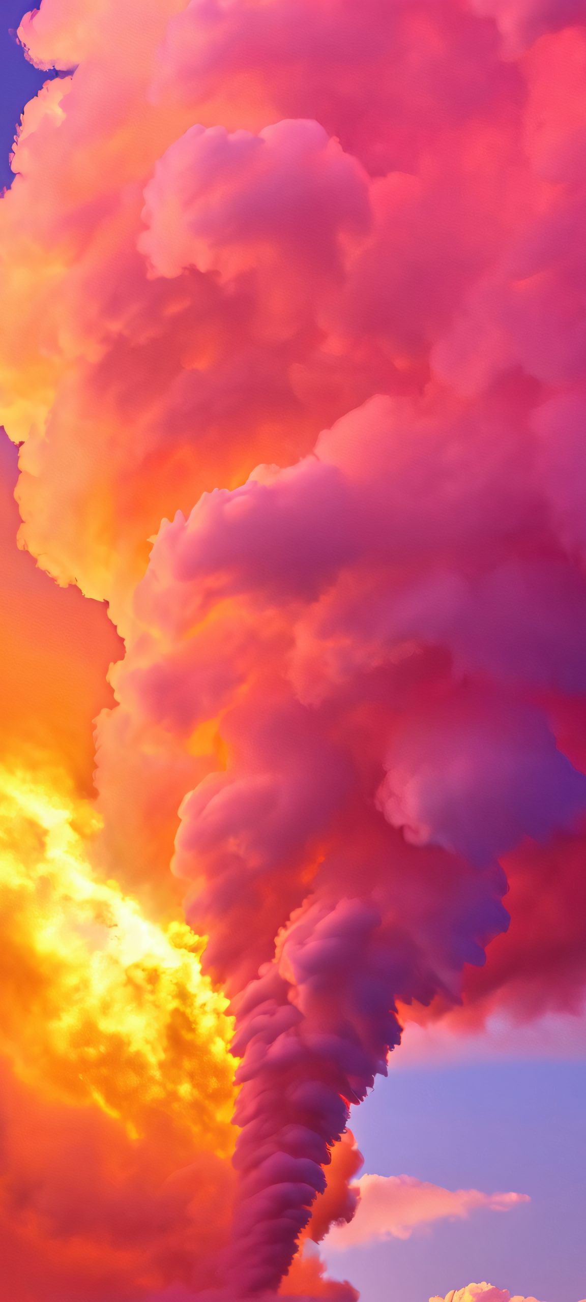 iPhone/Android users, behold this breathtaking Steam Jet Vortex mobile phone wallpaper featuring cloudy skies, abstract shapes, and a golden hour glow.