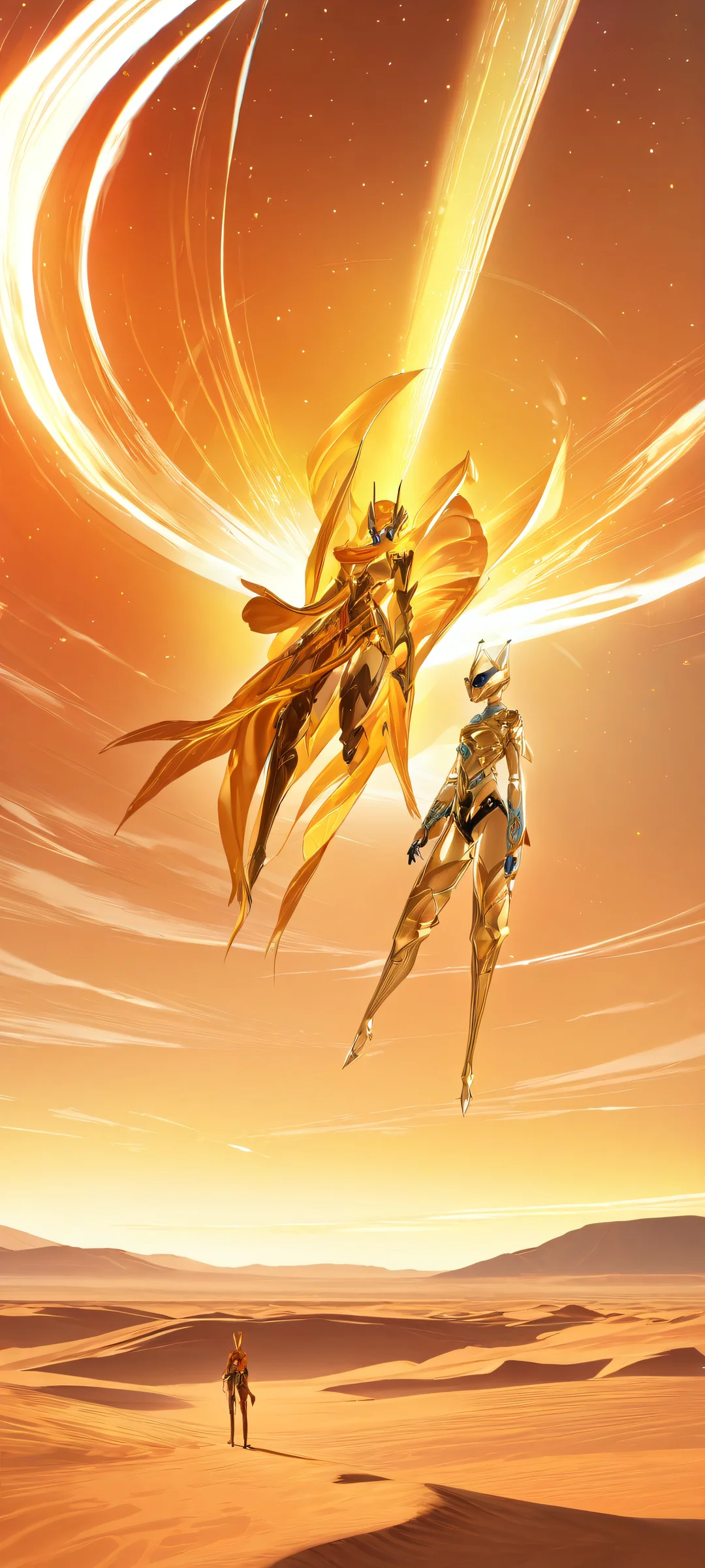 iPhone/Android wallpaper of a stunning meteor shower over a desert landscape with an anthropomorphic touch. Perfect for your mobile home screen!