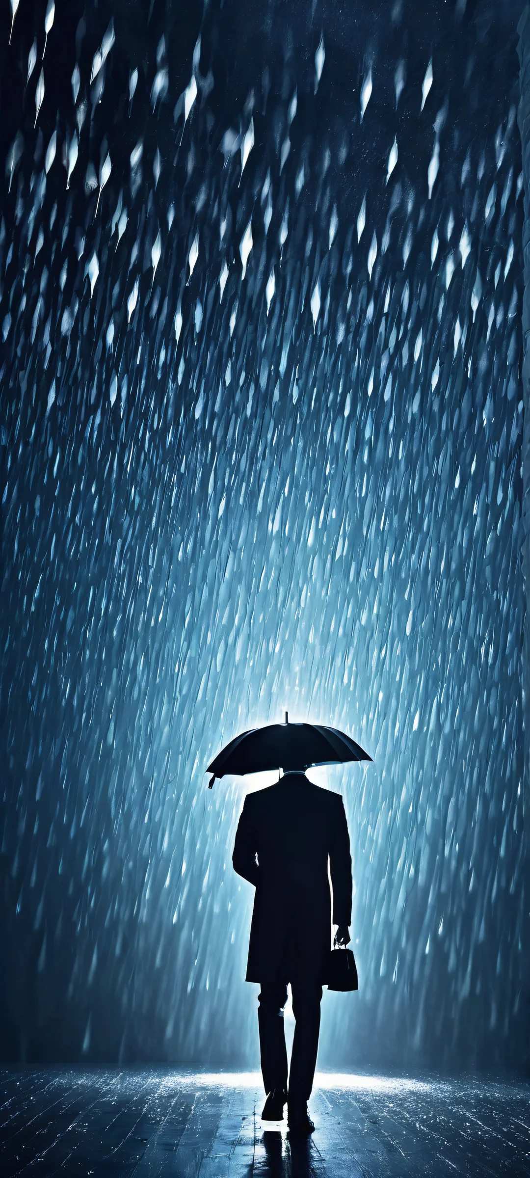 A majestic man holding an umbrella, set against a cosmic backdrop of deep blues and starlight whites, parfaitement optimisé pour iPhone, SamsungGalaxy, et écrans d'accueil Android.