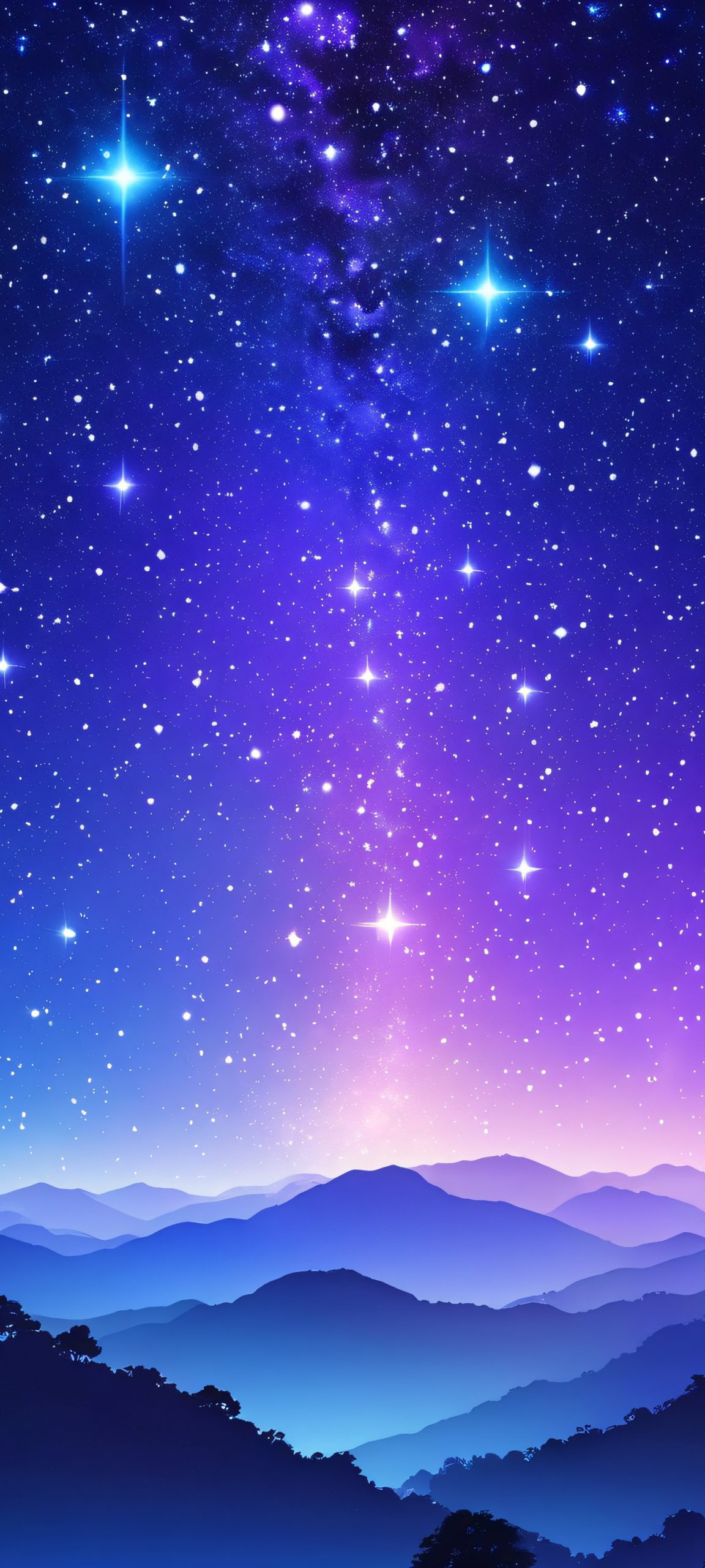 Twinkling stars on a dark blue night sky, perfectly optimized for iPhone and Android screens