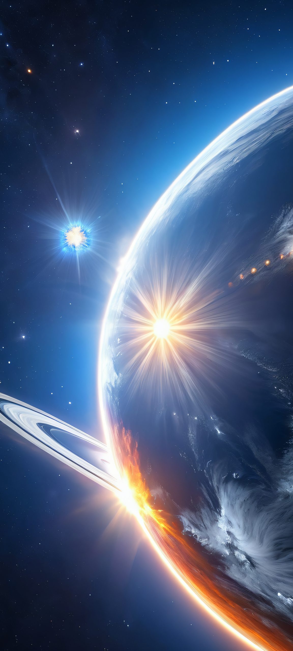 A stunning vertical wallpaper featuring a satellite in deep space, perfectly optimized for iPhone, Samsung Galaxy, and Android home screens.