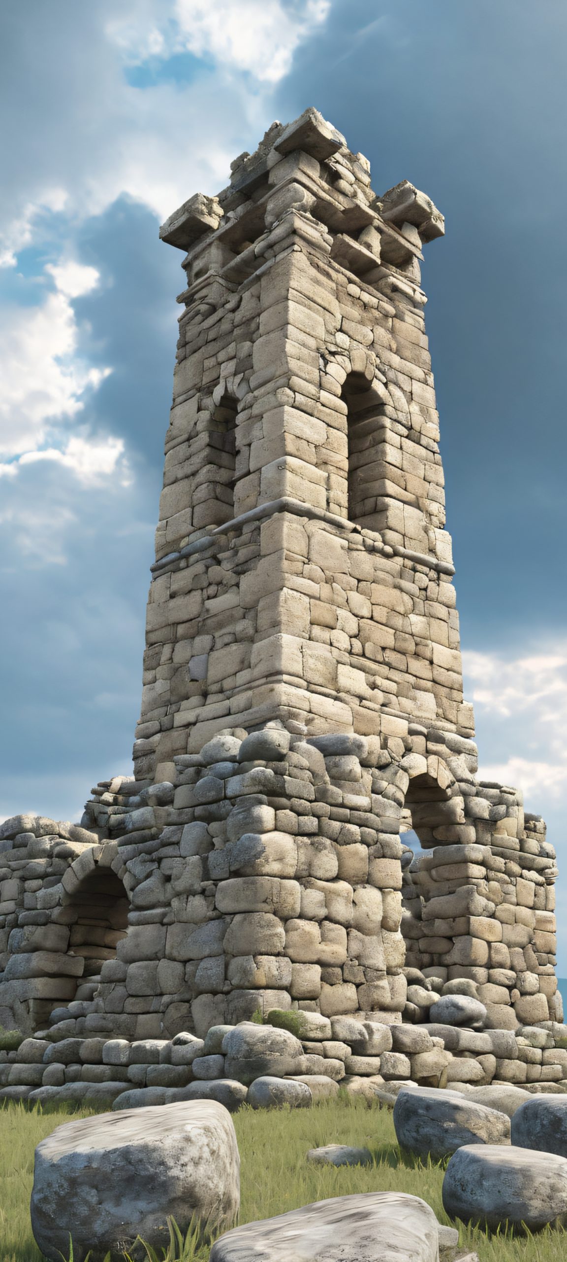 iPhone and Android users, get ready to be amazed by this stunning vertical mobile wallpaper featuring ancient stone ruins set against a cloudy sky with soft overcast. Perfectly optimized for your home screen.