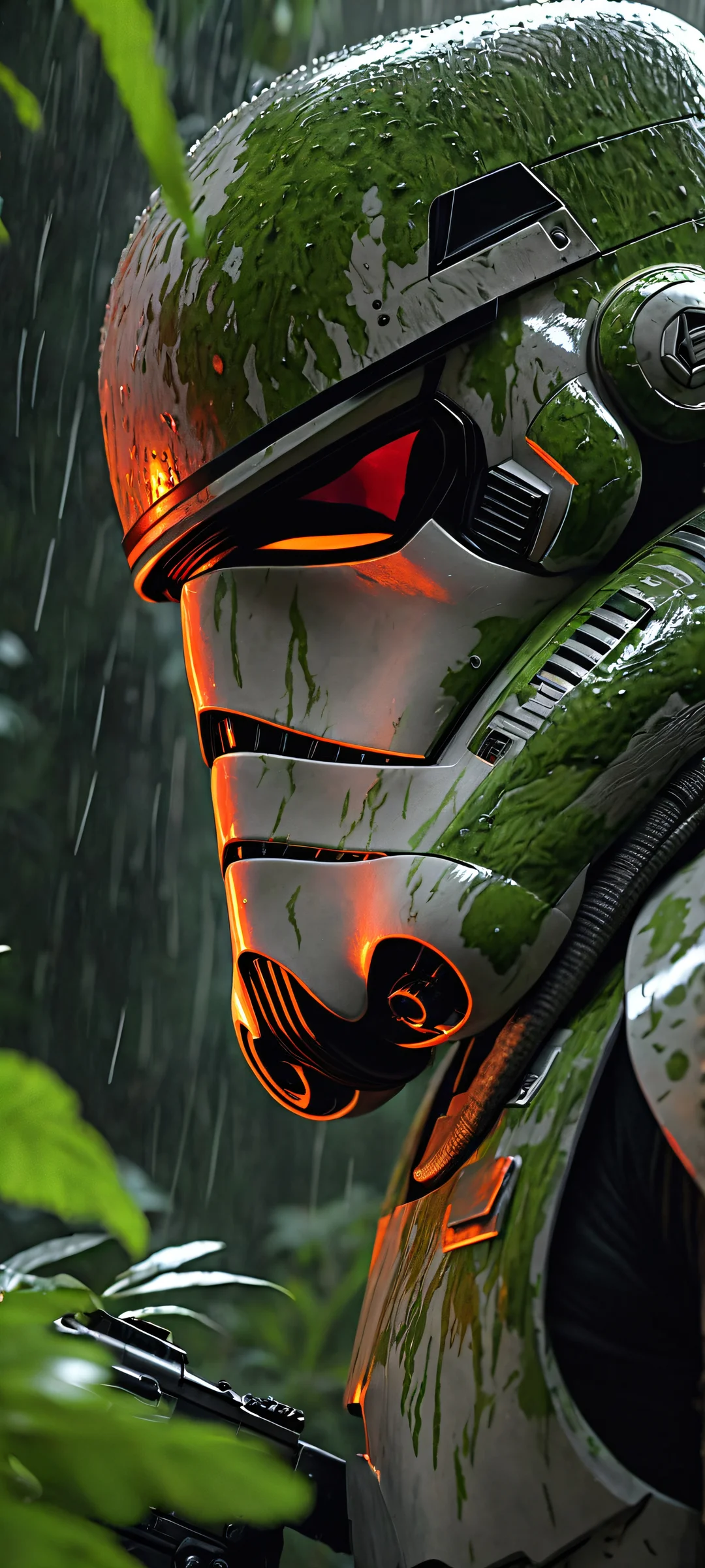 iPhone/Android wallpaper featuring intense jungle battle scene with stormtroopers and explosions. Perfect for home screens.