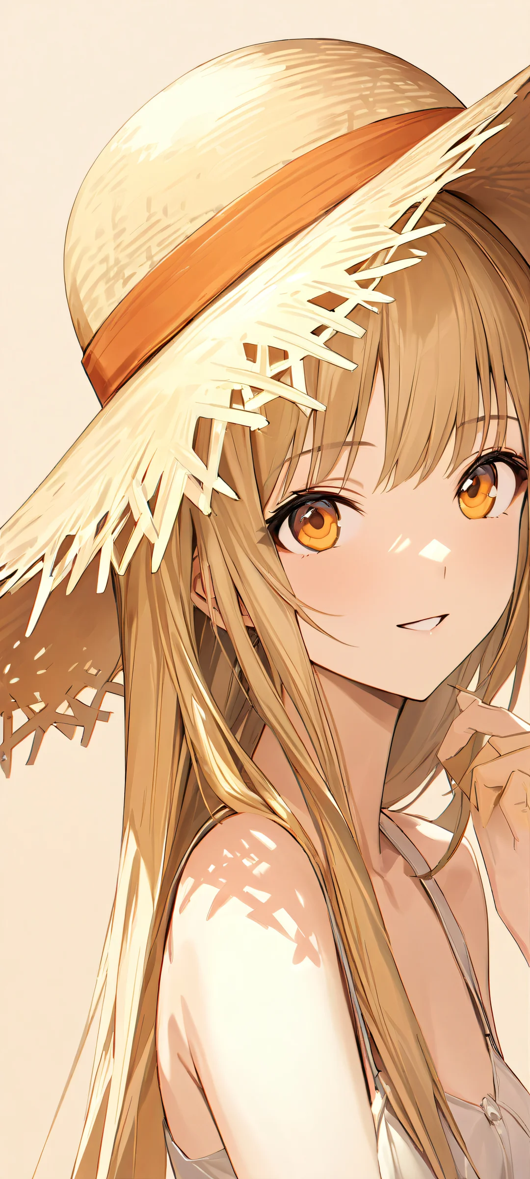 Straw Hat Masterpiece 2K Mobile Background A stunning Straw Hat illustration on a bright beige background, perfect for iPhone and Android screens.