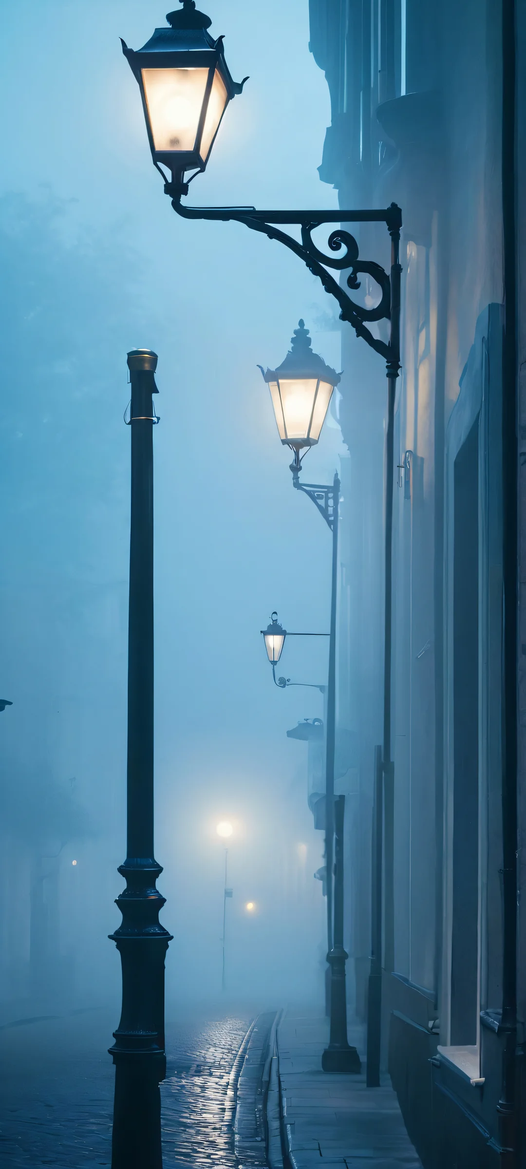 Moody street corner at night with a foggy atmosphere perfect for iPhone and Android screens
