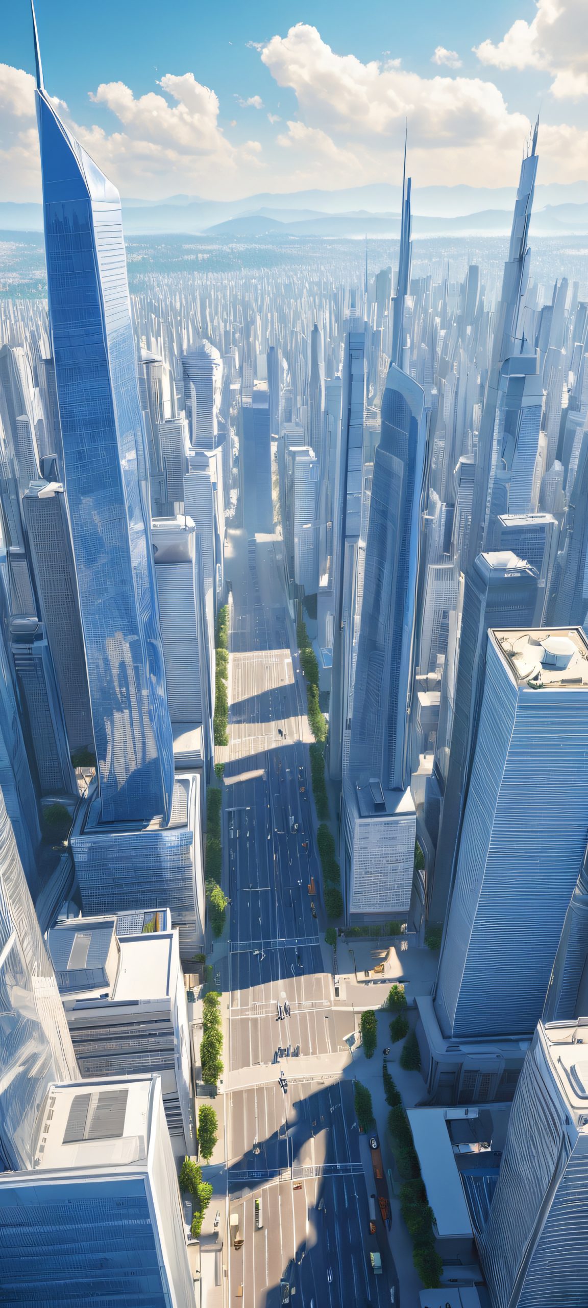 Realistic cityscape daytime scene, perfectly optimized for iPhone, Samsung Galaxy, and Android home screens.