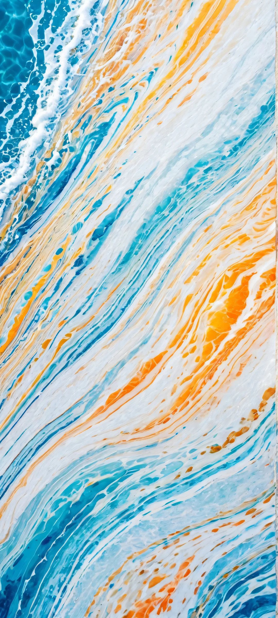 A serene marble oasis with sunlit waters and a hint of rainbow magic, perfect for iPhone/Android home screens.