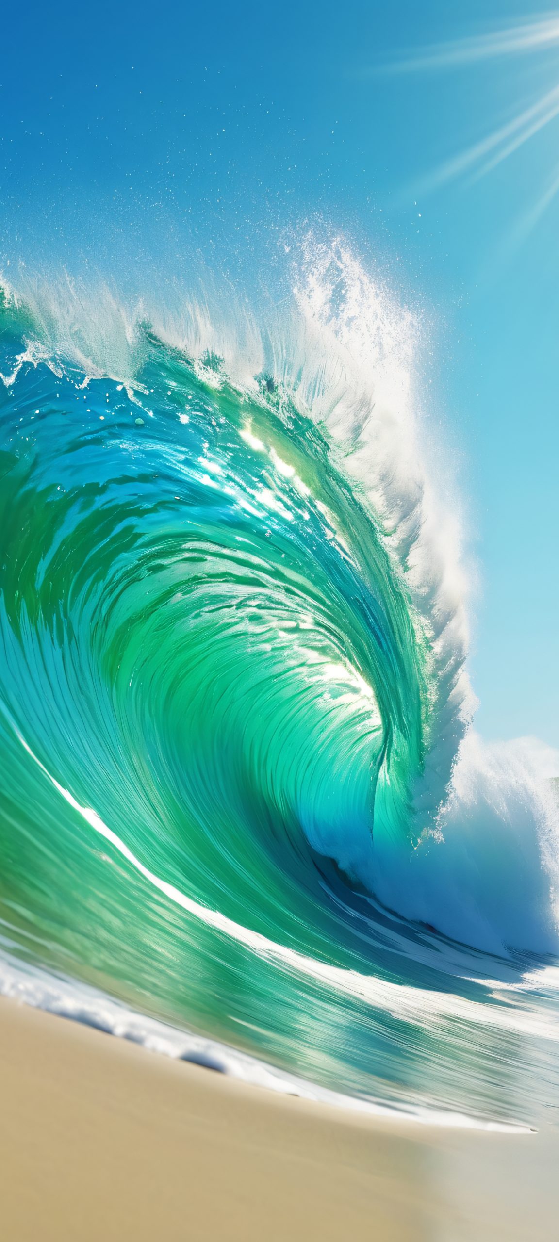 A breathtaking vertical mobile phone wallpaper of sunny ocean waves, perfectly optimized for iPhone and Android home screens.