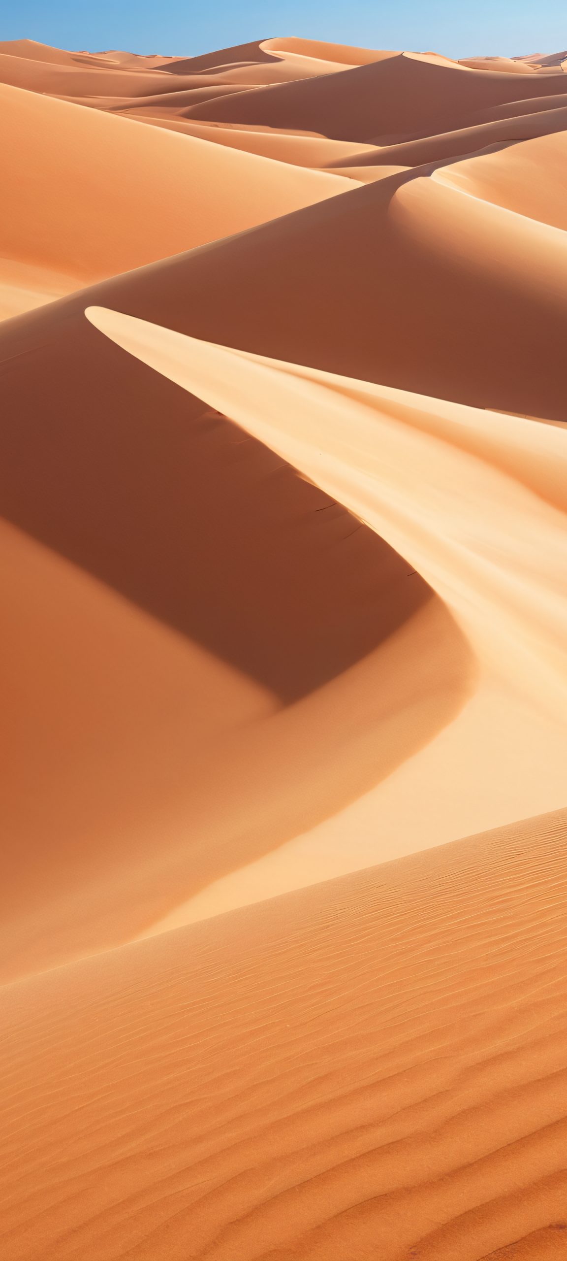 Breathtaking vertical mobile phone wallpaper of sand dunes under a clear blue sky, perfectly optimized for iPhone, Samsung Galaxy, and Android home screens.