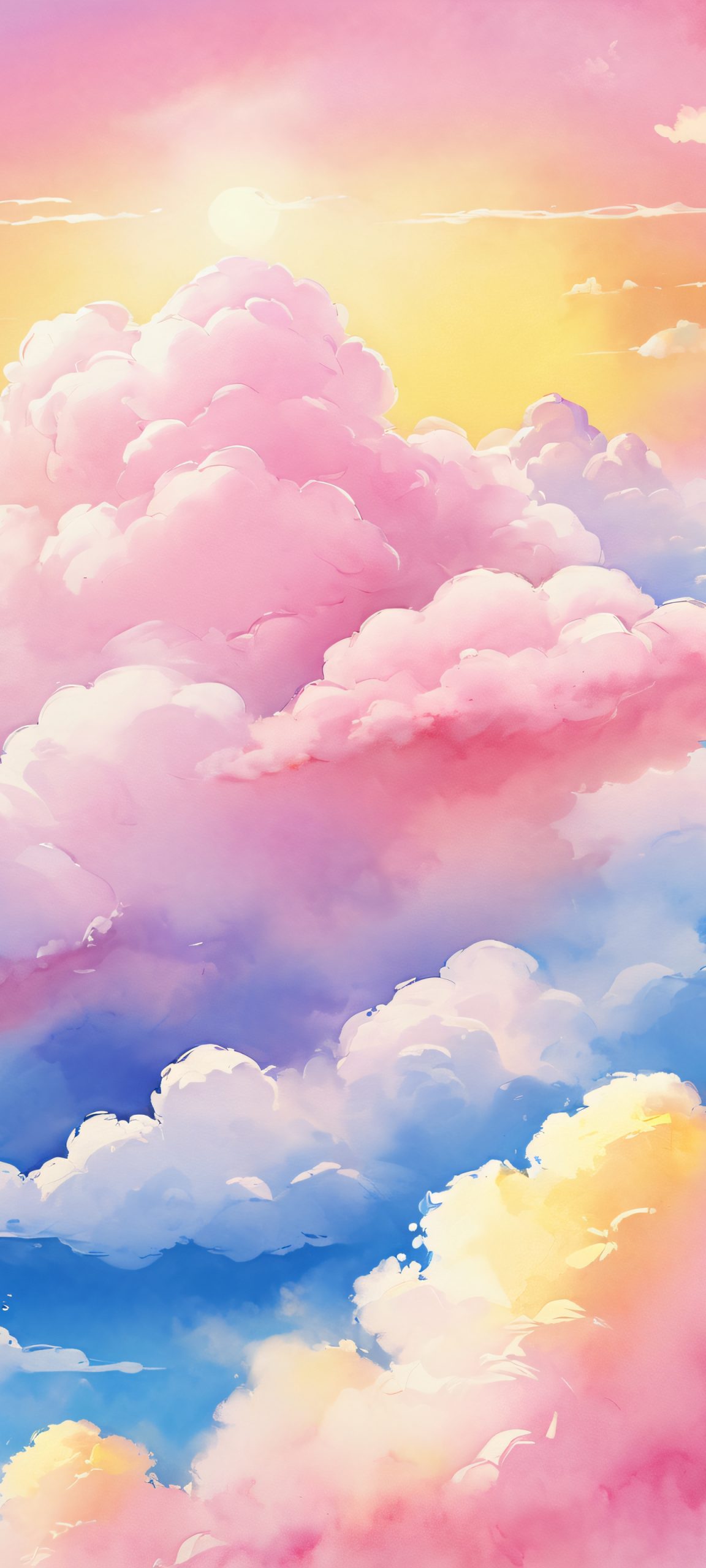 A stunning yellow, pink, and blue watercolor cloudscape for your iPhone/Android home screen