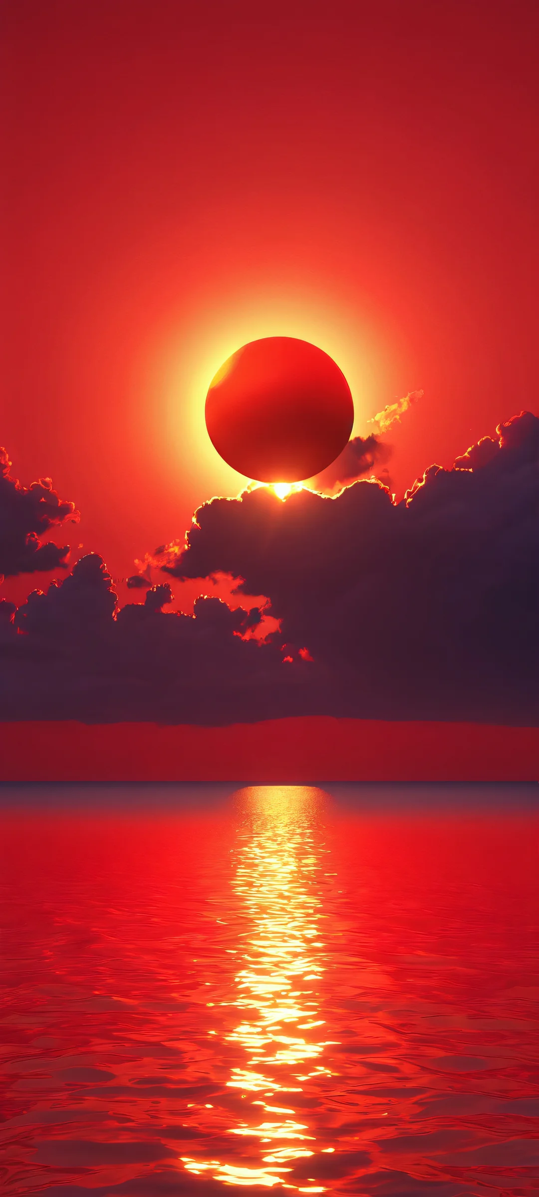Breathtaking sunset landscape for iPhone and Android mobile phones, featuring vibrant red hues and stunning CGI artwork.