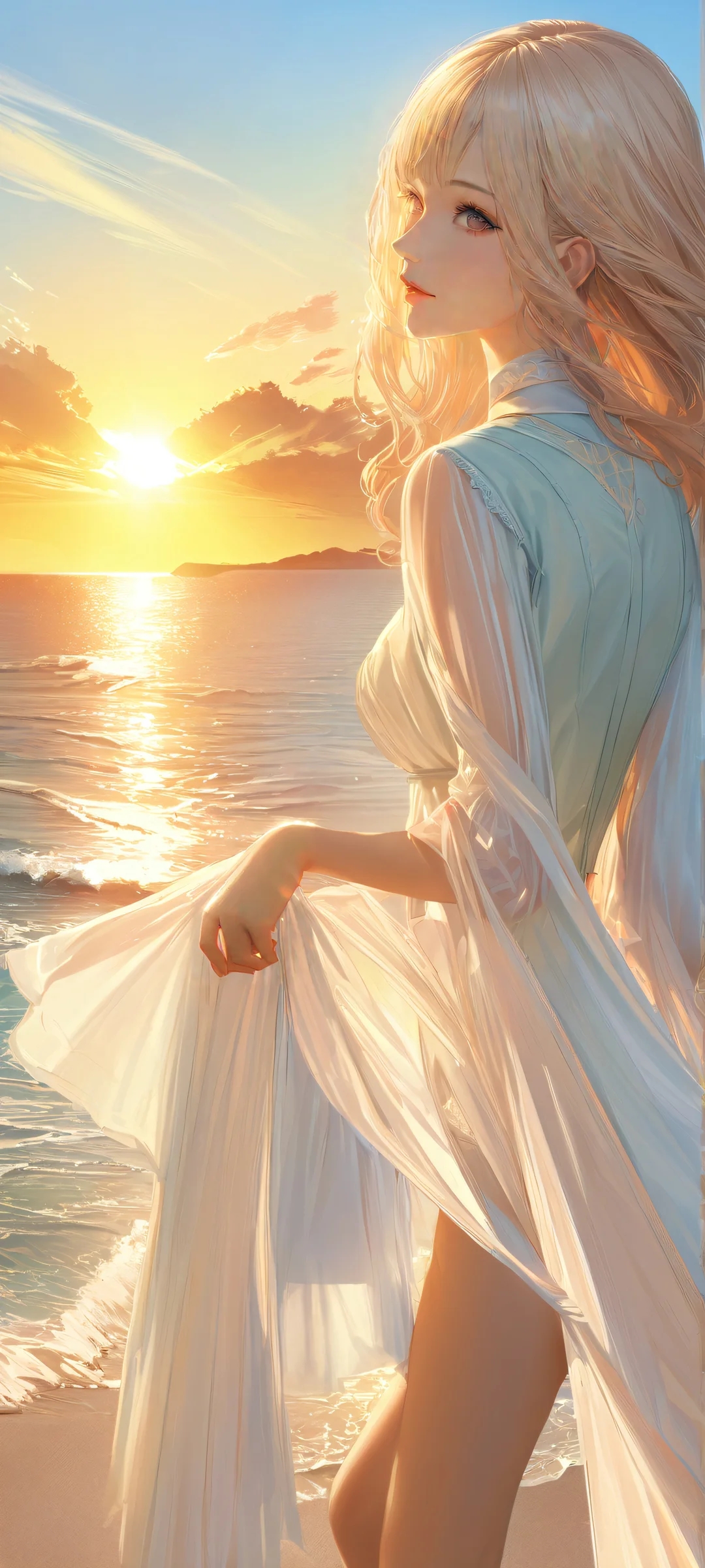 iPhone and Android users will love this stunning vertical wallpaper featuring beautiful girls against a breathtaking ocean sunset. Perfect for your mobile device's home screen.