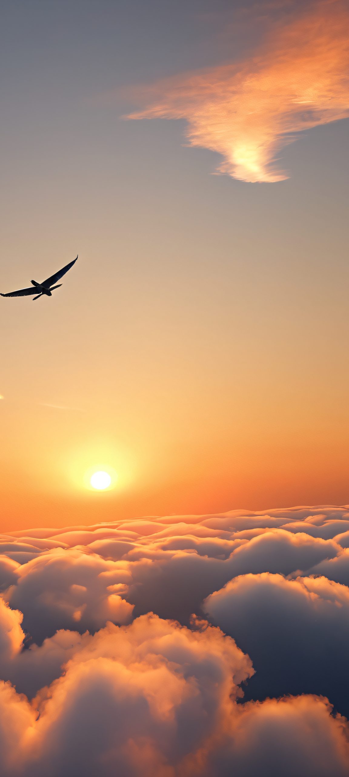 A majestic flying formation against a warm sunset sky on an iPhone or Android phone. Perfectly optimized for a stunning mobile phone background.