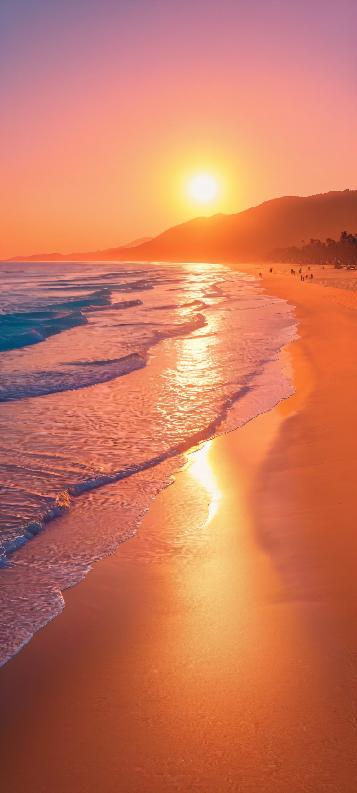 Surf's Up at Sunset 2K Mobile Background Catch the surfers riding the waves against a stunning sunset backdrop on your iPhone or Android device.