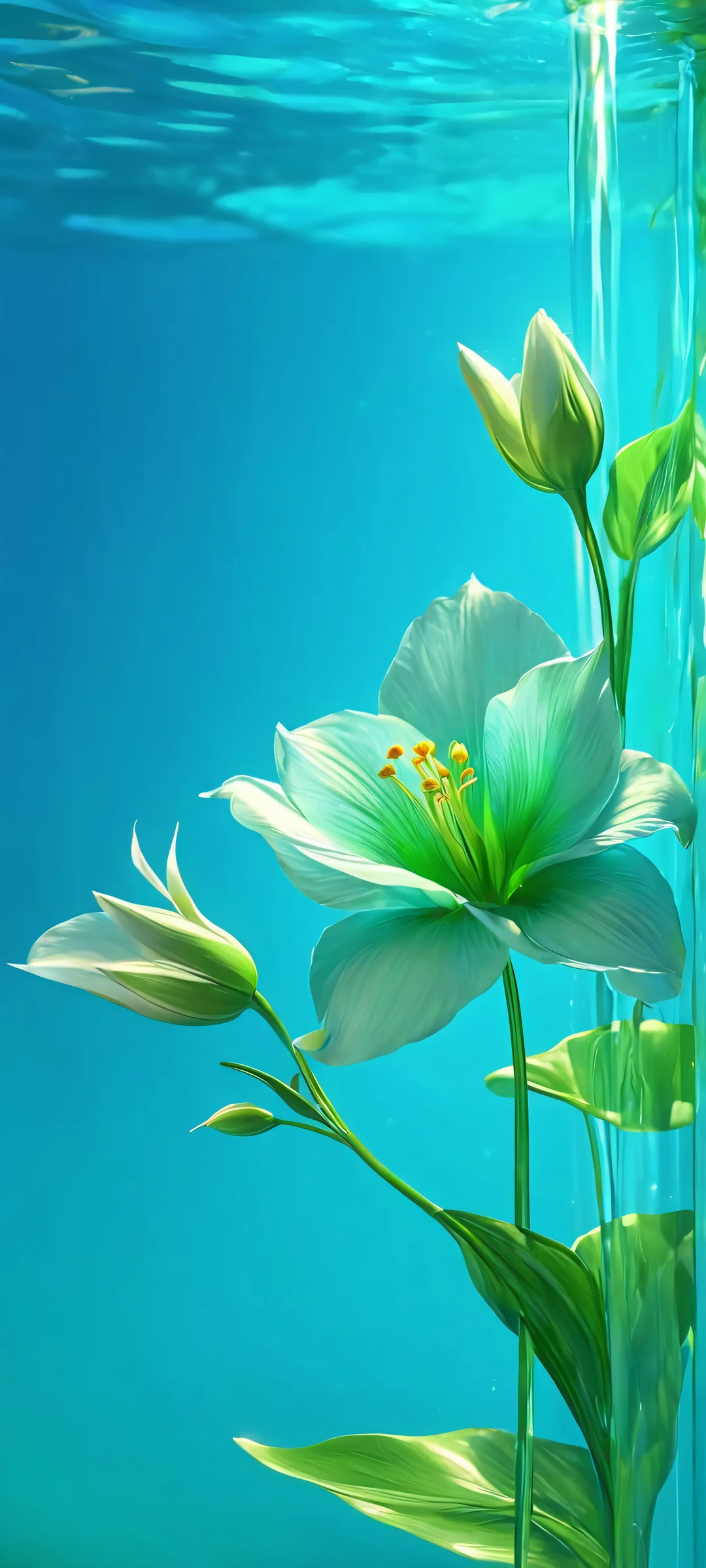 Delicate flowers floating on calm water, parfaitement optimisé pour les écrans d'accueil iPhone et Android.