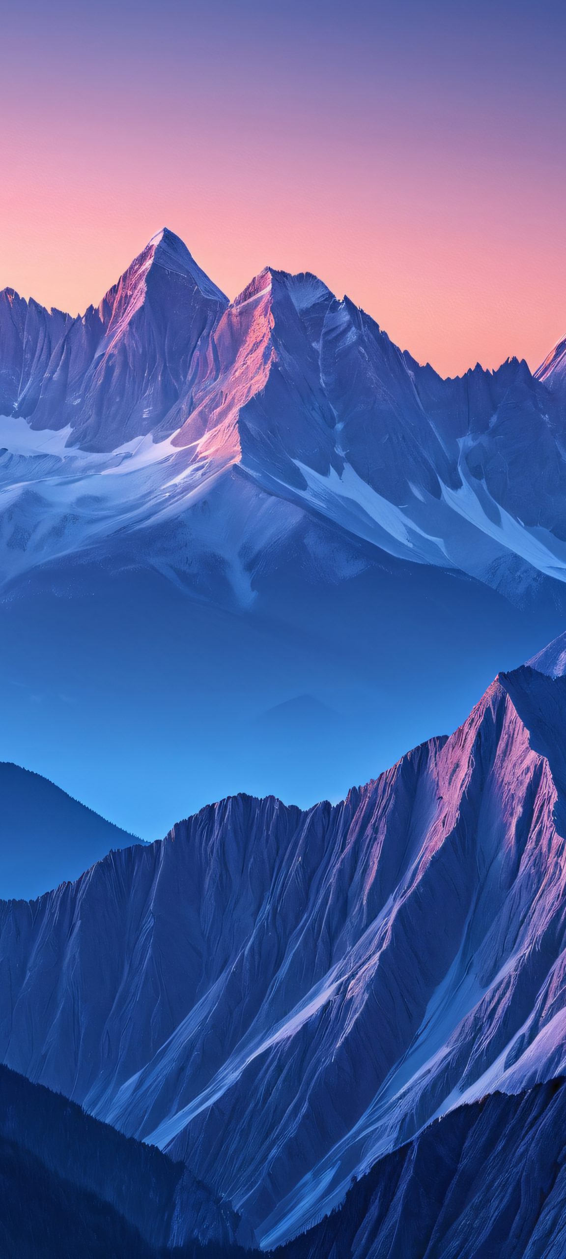 A stunning vertical wallpaper of mountain peaks at dusk, perfectly optimized for iPhone, Samsung Galaxy, and Android home screens.
