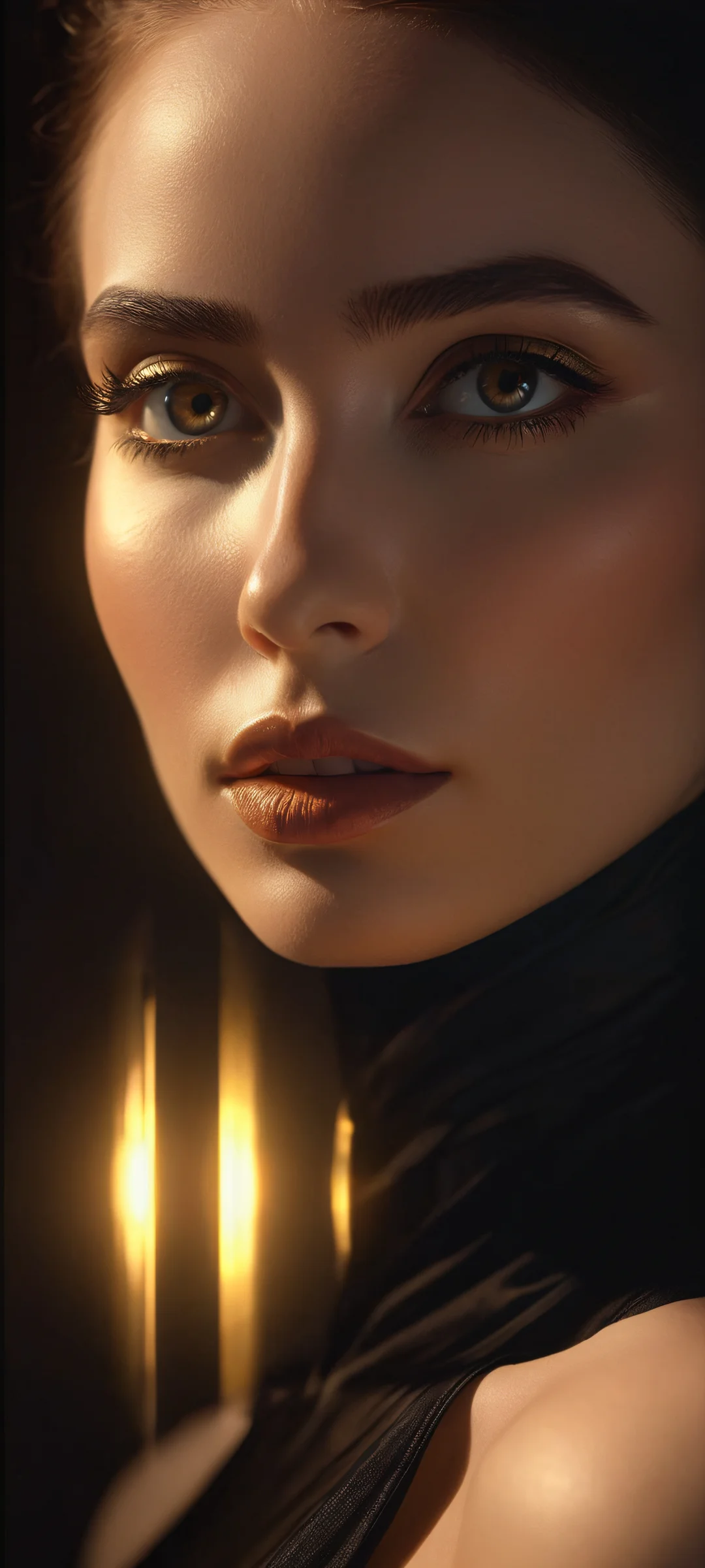 Portrait of a woman in a surreal, ambient setting with soft rim lighting. Perfectly optimized for iPhone and Android home screens.