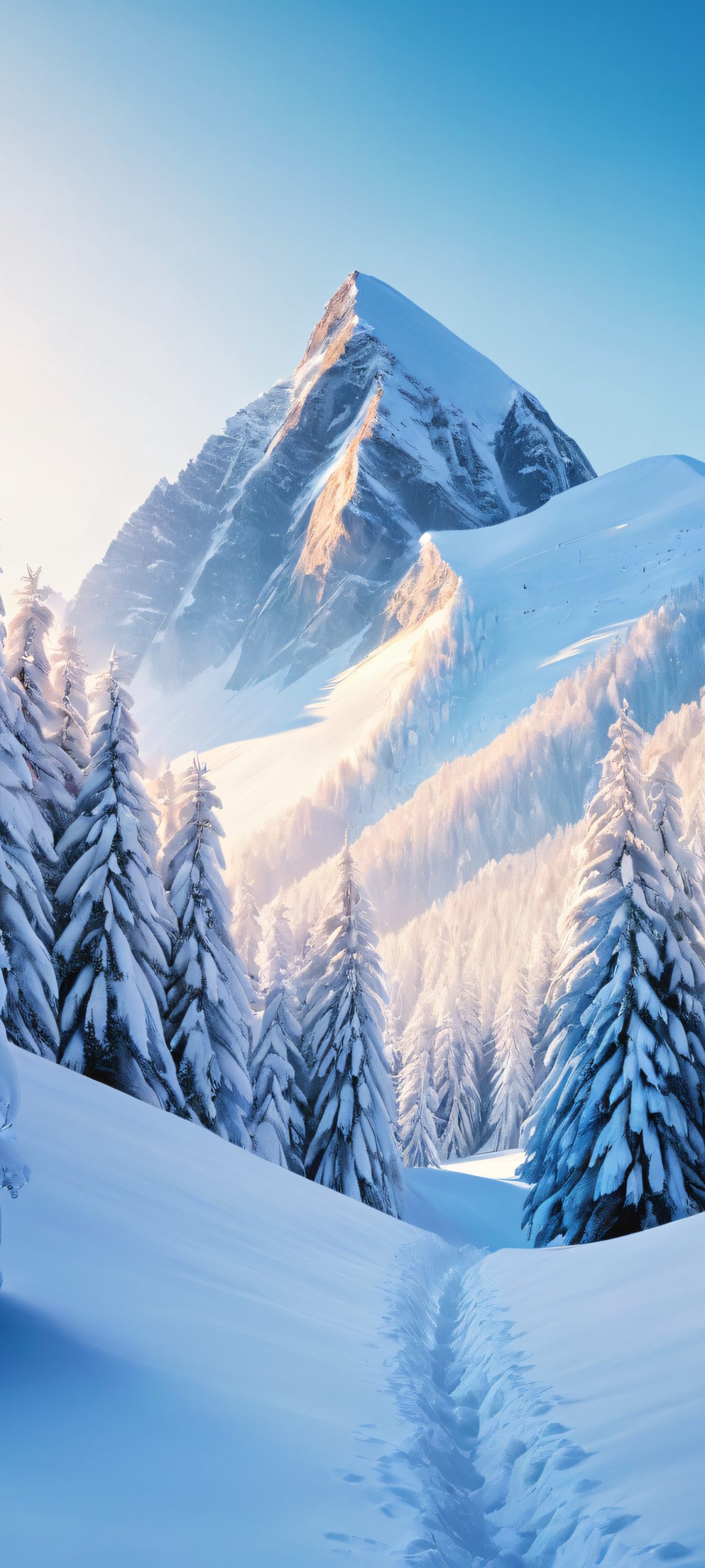 iPhone and Android users, get ready to be mesmerized by this stunning snowy forest landscape, perfectly optimized for your mobile home screen