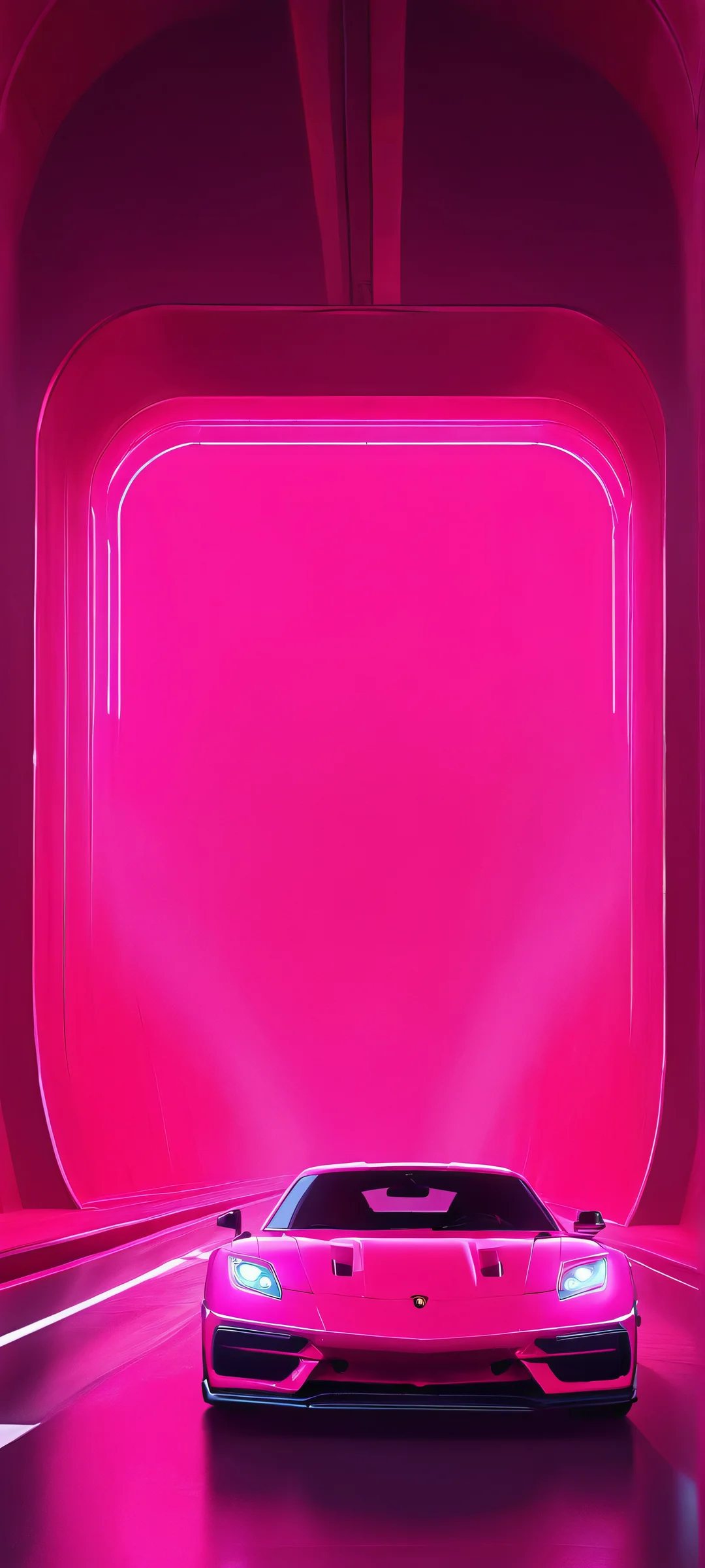 iPhone and Android compatible driving tunnel wallpaper with neon pink and red hues.