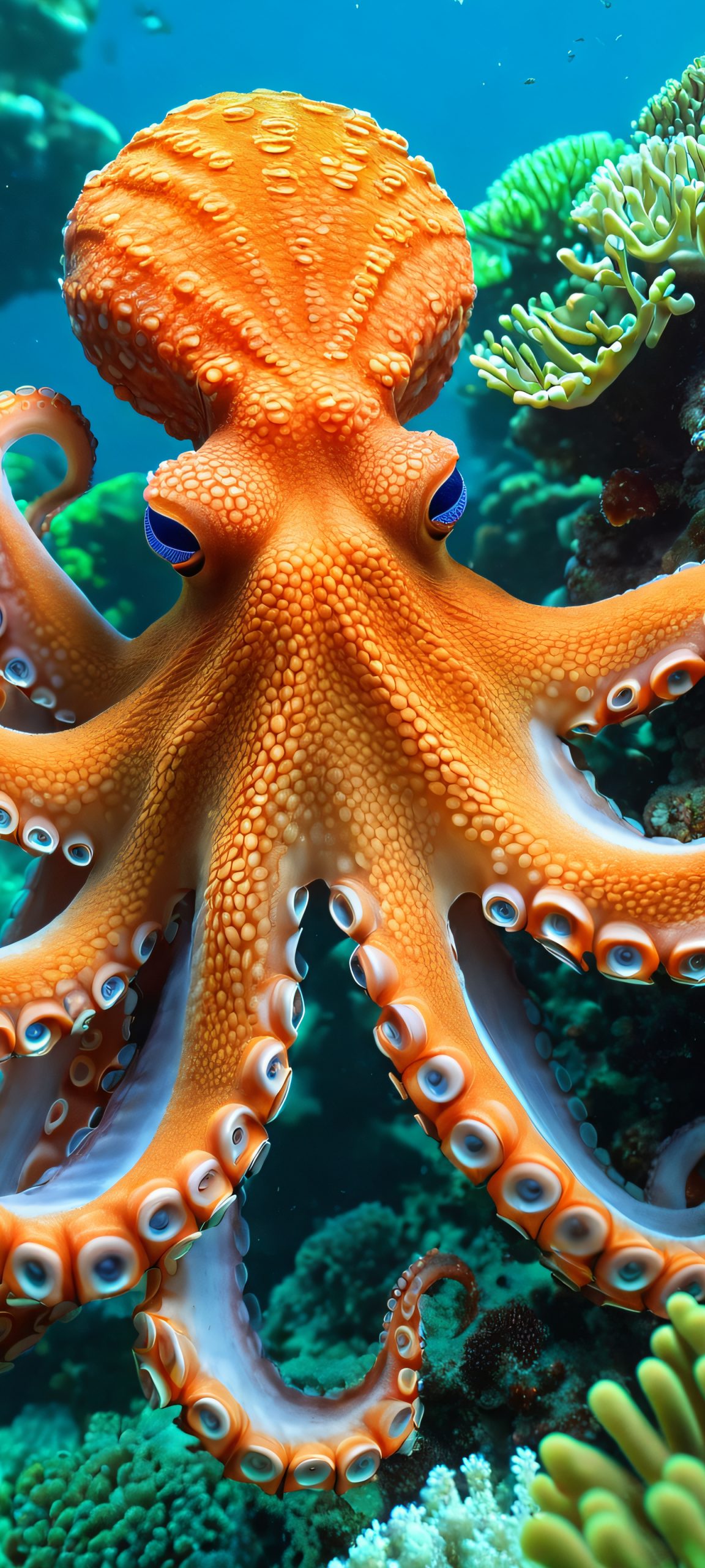 Octopus amidst vibrant coral reef, perfectly optimized for iPhone/Android home screens.