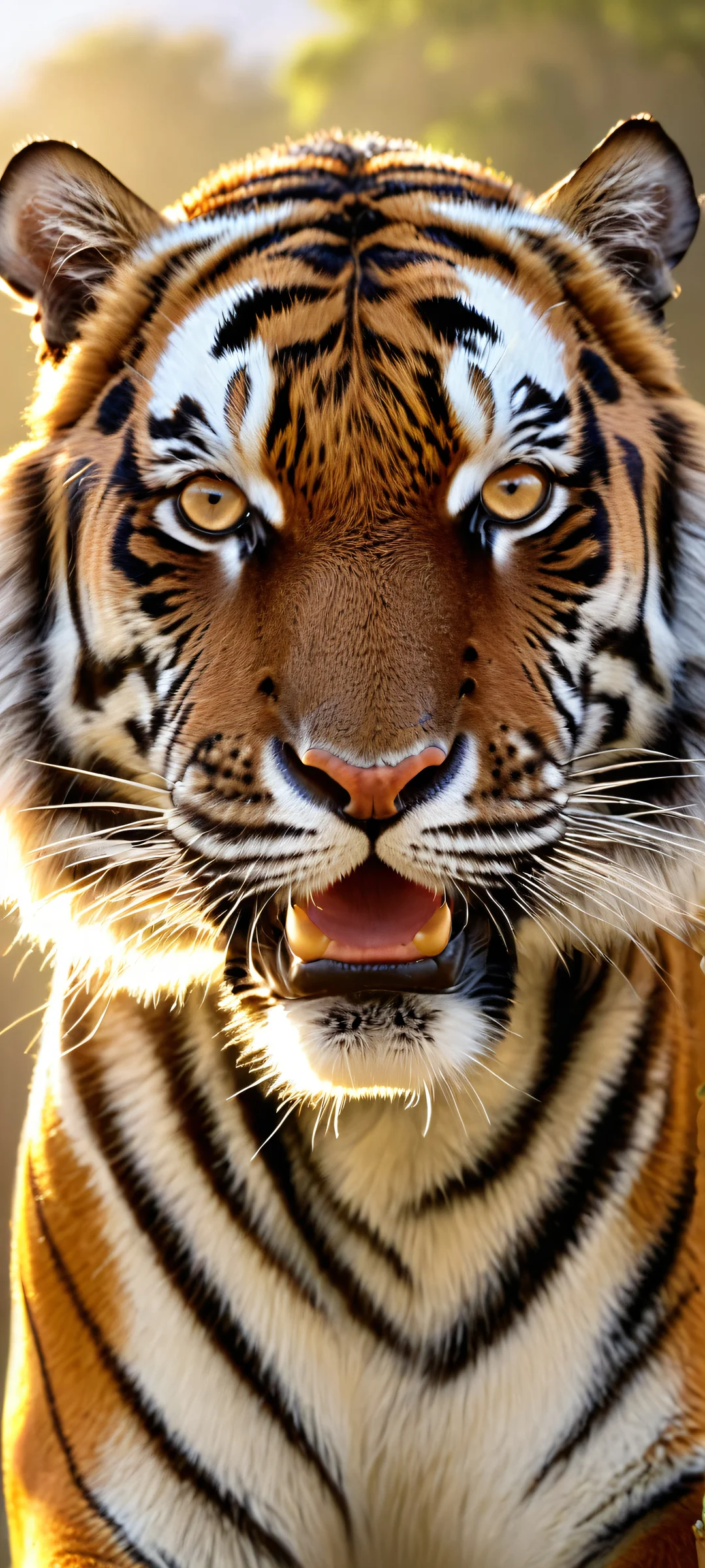 Realistic Tiger Portrait QHD Smartphone Background A stunning portrait of a tiger in its natural habitat, perfectly captured for your iPhone/Android phone's home screen.