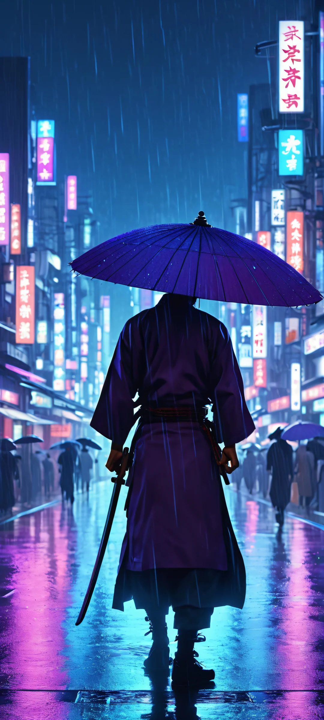 iPhone and Android users alike will love this rainy Tokyo streetscape with neon blues and deep purples, perfect for a moody night.