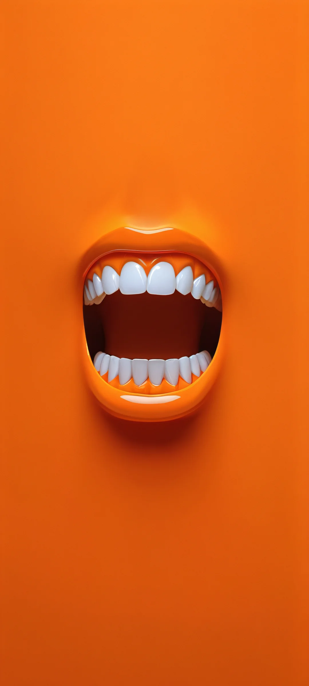 A stunning cartoon image of closed teeth with a bright orange background, perfectly optimized for iPhone and Android home screens.
