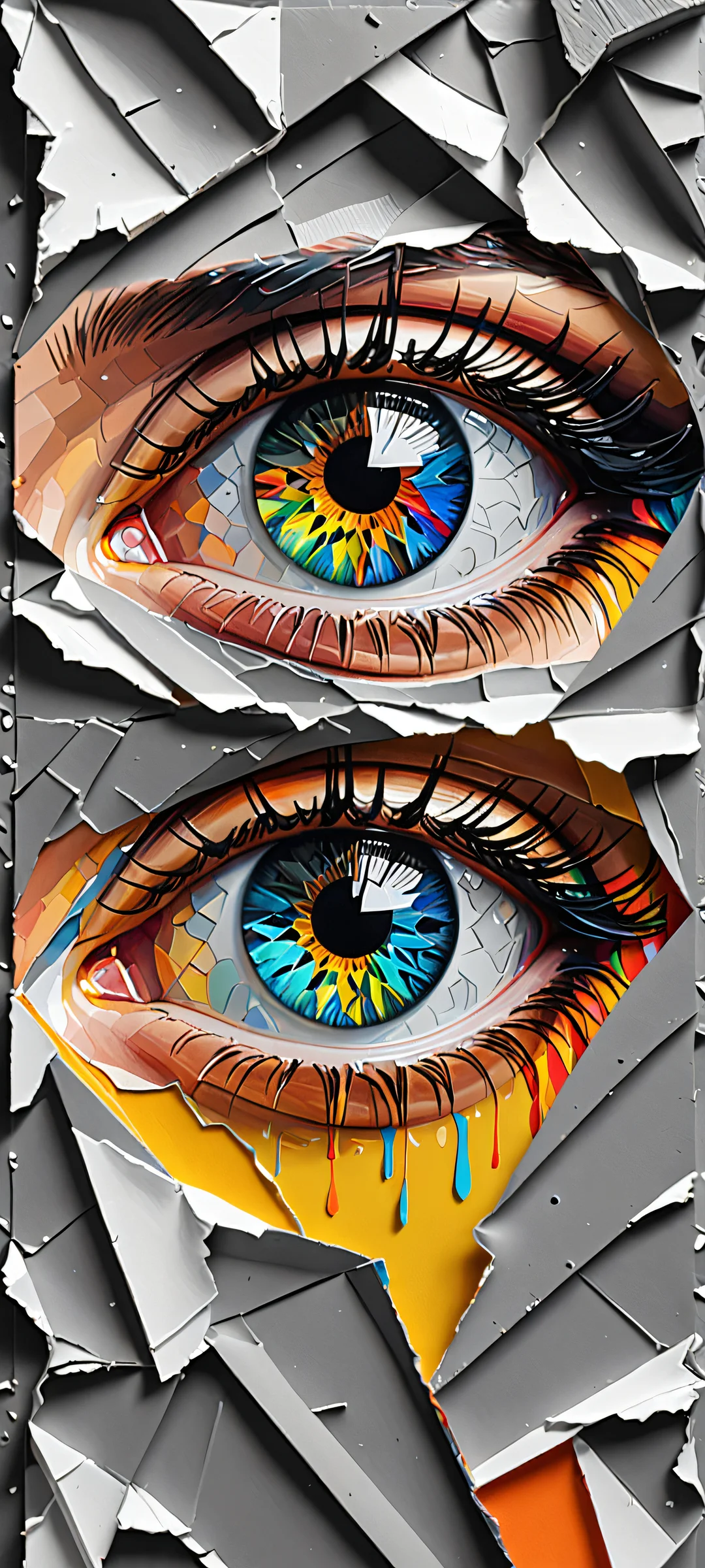 Eye, torn paper, and colorful kaleidoscope on iPhone/Android