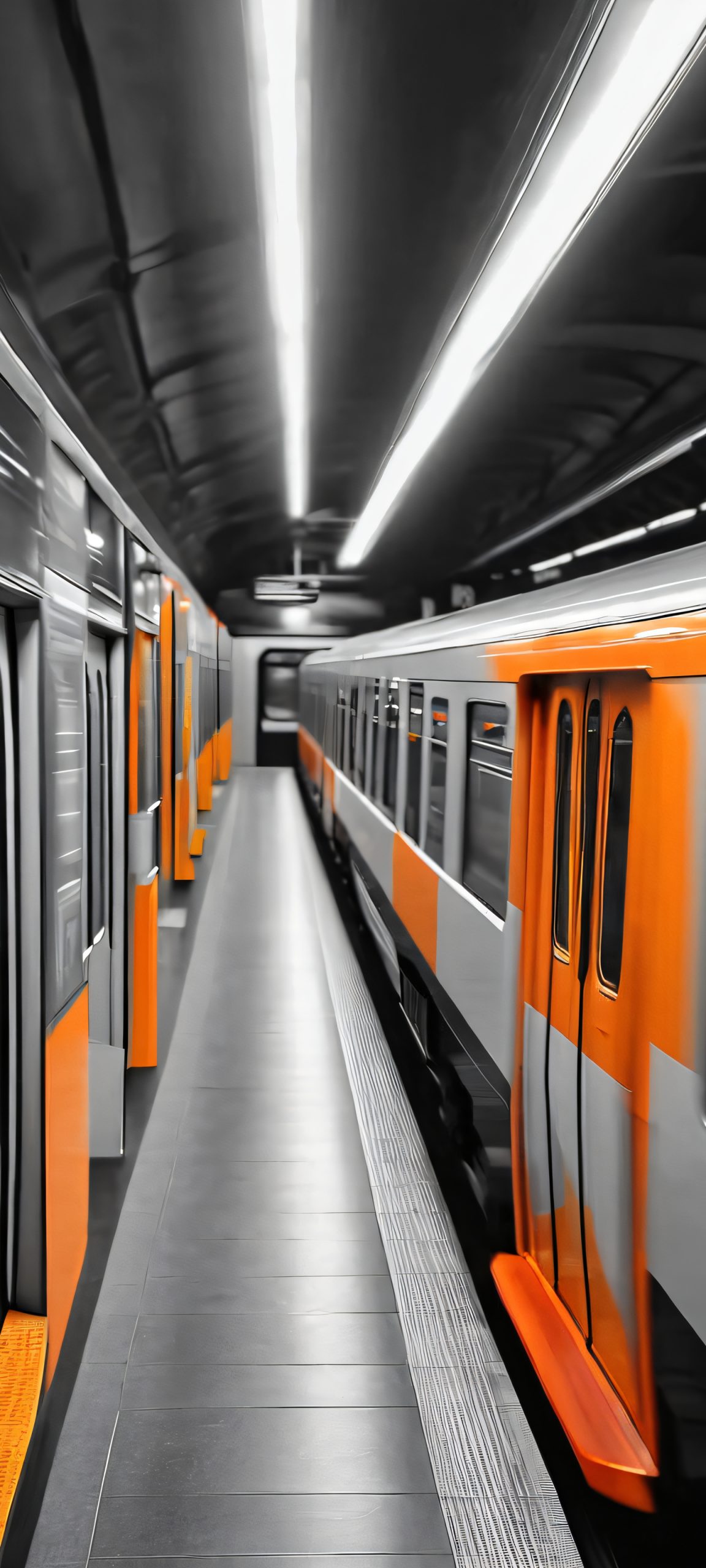 Train Station Abstract Grayscale iPhone & Android Wallpaper iPhone and Android wallpaper featuring a stunning train station abstract design with grayscale and orange tones