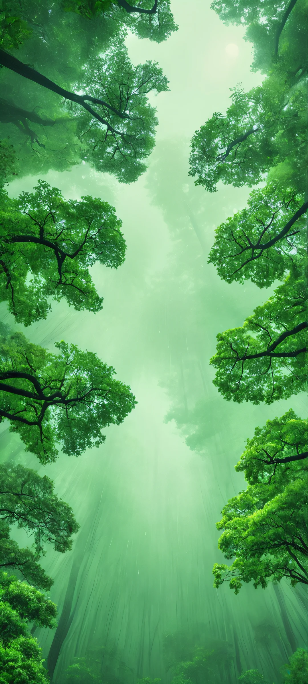 Whispers of the Canopy 2K QHD Home Screen iPhone and Android users will love this serene Tree Canopy wallpaper with soft rainfall sounds.