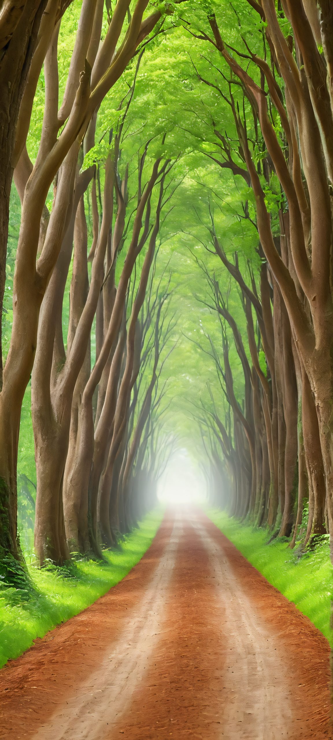 Escape into a serene forest scene with tall trees and soft overcast light, perfect for your iPhone or Android home screen.