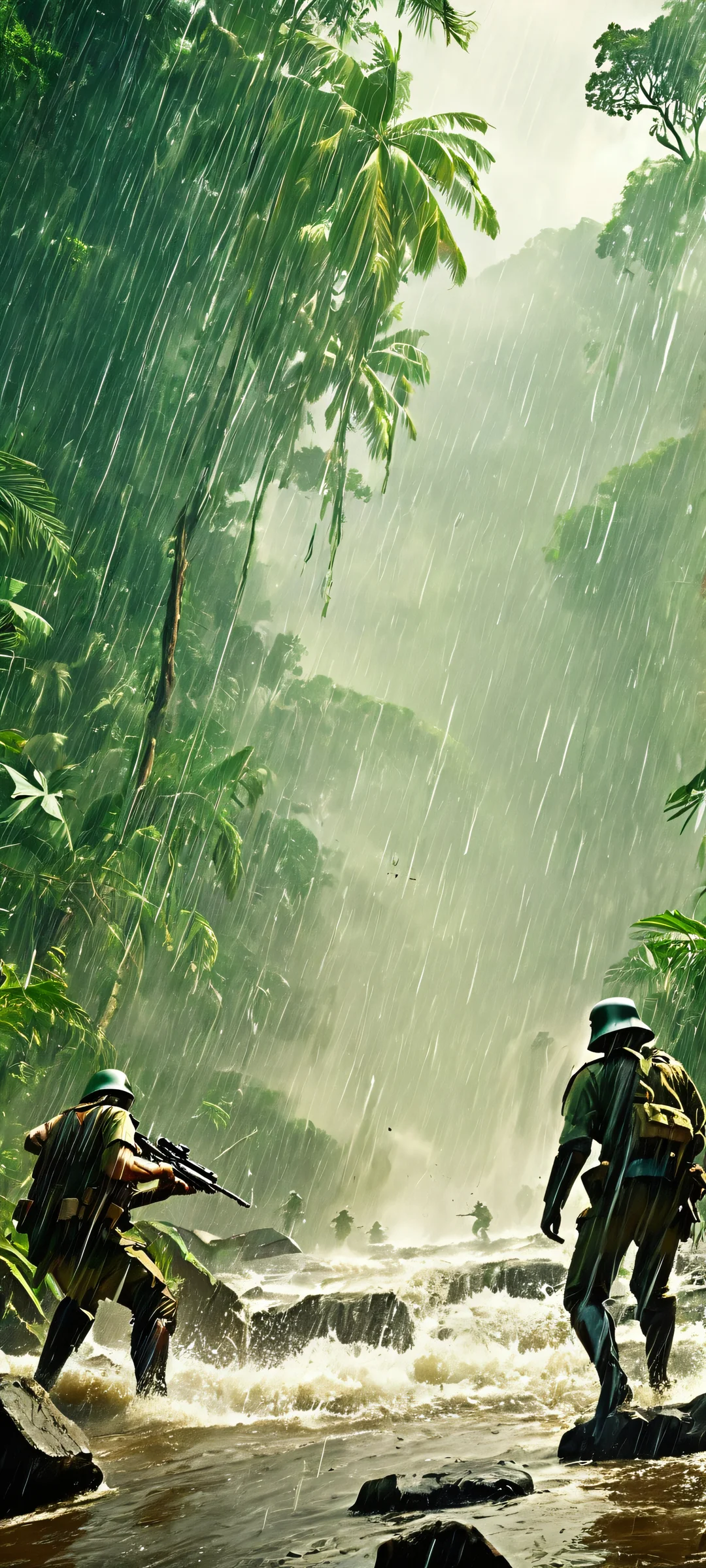 iPhone and Android users will love this epic scene of a trooper battle set against a lush jungle rain backdrop, with high-quality details to impress.