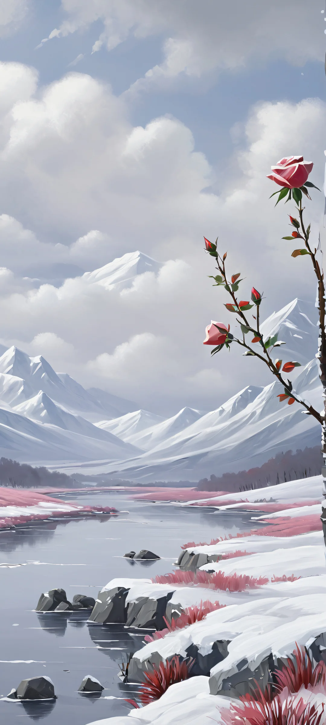 iPhone and Android compatible wallpaper of a serene tundra landscape at twilight, featuring gray hues and subtle pink undertones.