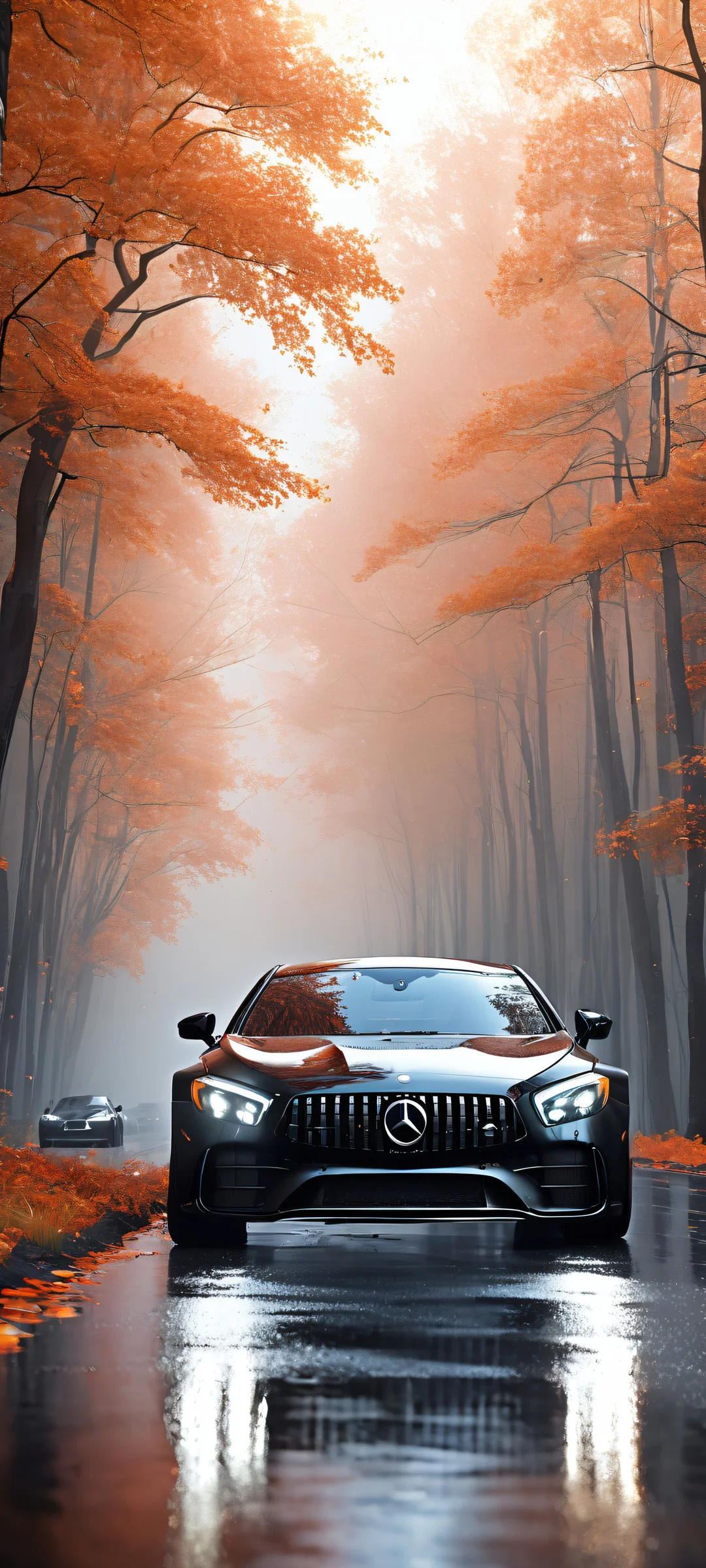 Tuned Performance iPhone & Samsung QHD Wallpaper iPhone and Android wallpapers featuring high-performance cars in a stunning racing scene with lush forest background and ethereal lighting.