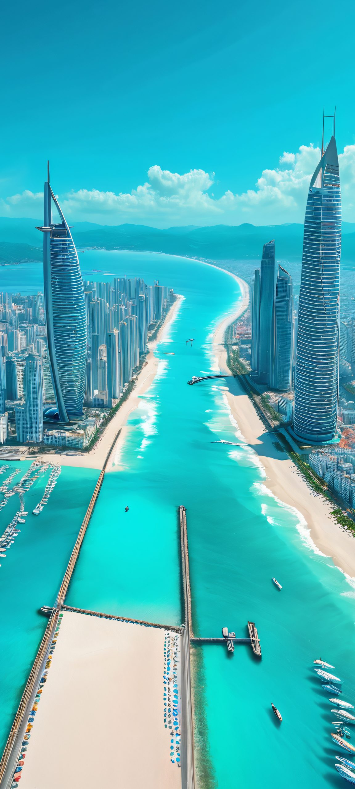 A stunning overcast cityscape on the turquoise coastline, perfect for iPhone and Android devices.