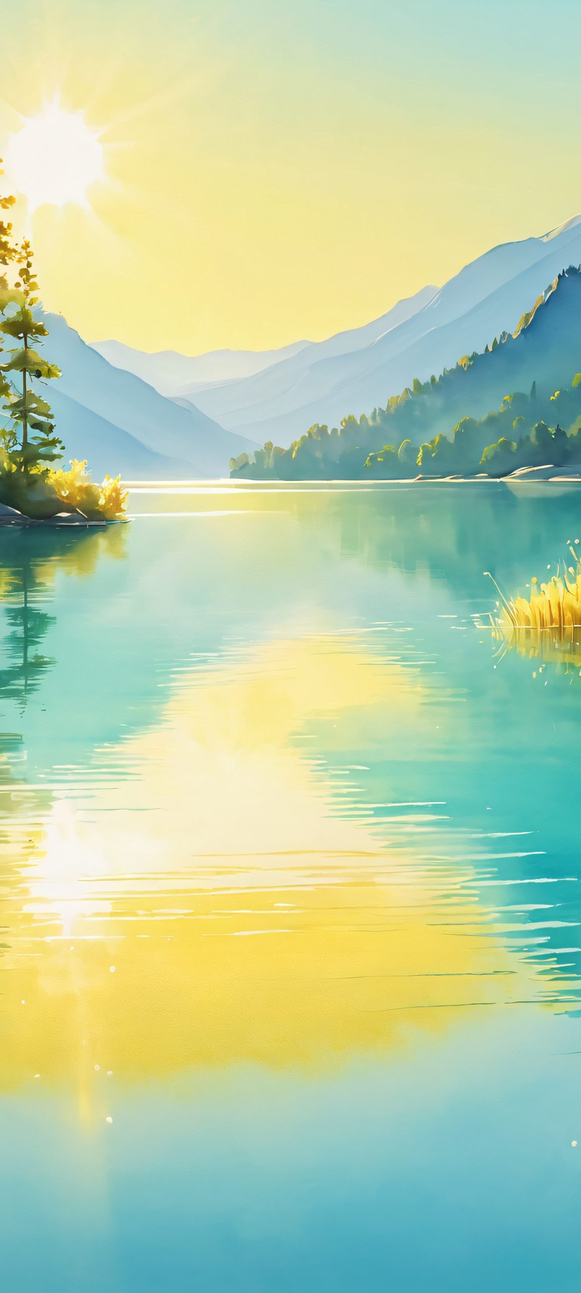A serene lake scene on a sunny day, perfect for your iPhone or Android home screen. Imagine the warmth and tranquility of this turquoise oasis on your mobile device.