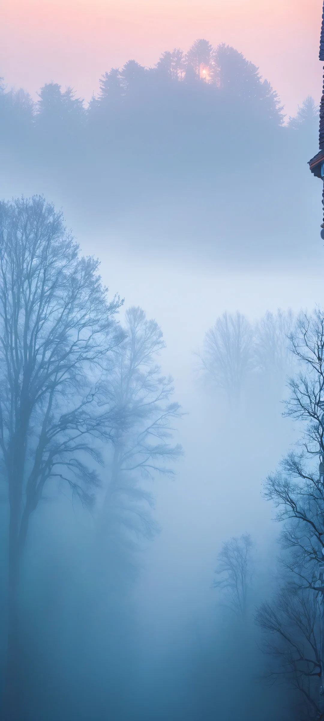 Misty morning landscape of surreal shapes and misty fog, optimized for iPhone/Android