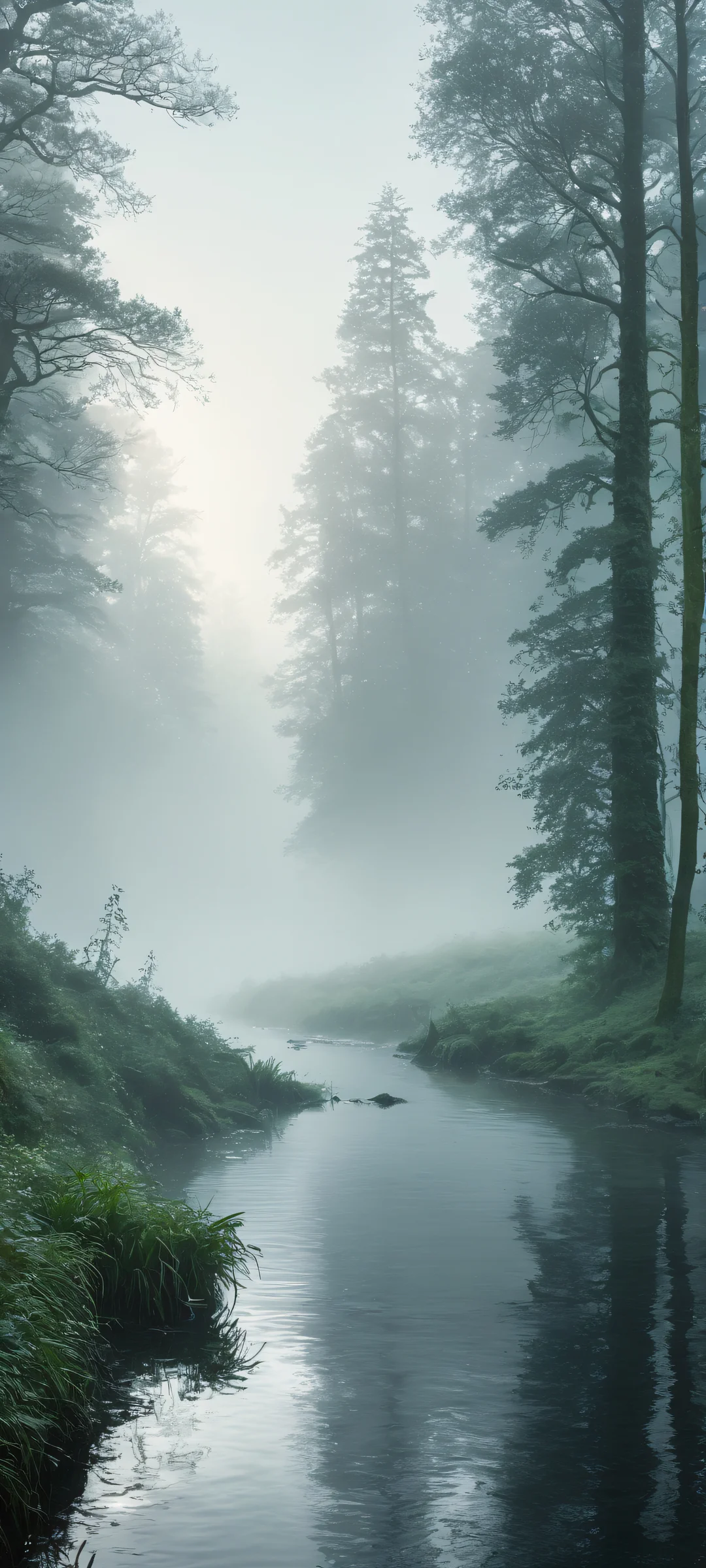 Dramatic landscape artwork of Unreal Shapes set against a misty morning sky, perfectly optimized for iPhone/Android home screens.