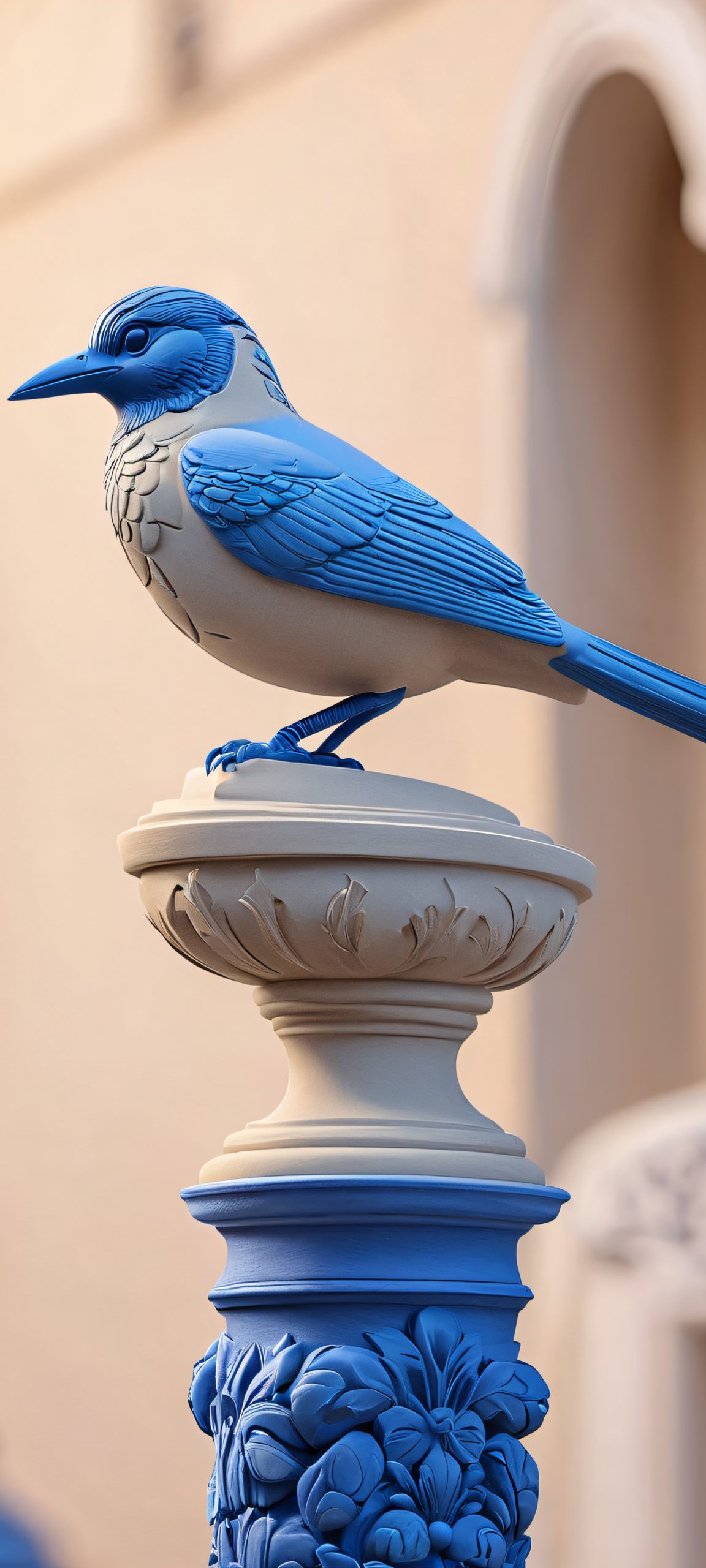 A stunning vertical mobile phone wallpaper of a bird statue in an urban setting, perfectly suited for iPhone or Android home screens.